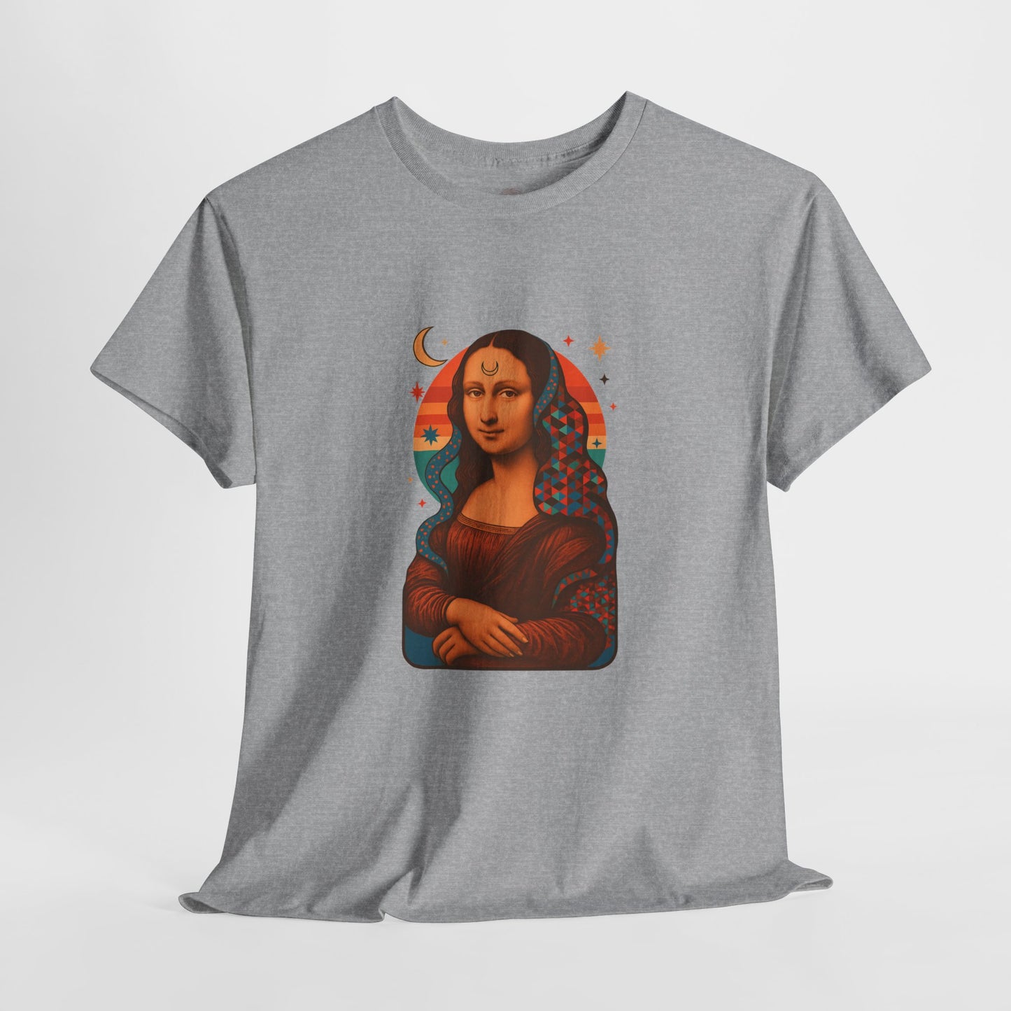 Psychedelic Mona Lisa Gildan 5000 Shirt - Trippy Retro Art Graphic Tee, Colorful Geometric Celestial Design, Vintage Aesthetic T-Shirt