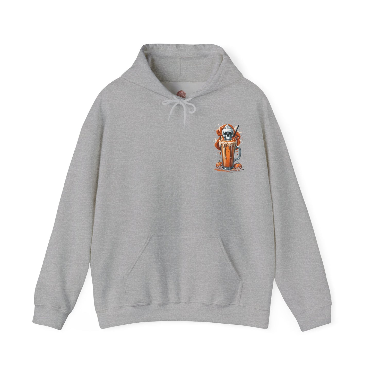 Halloween Skull Pumpkin Latte Hoodie – Spooky Fall Coffee Graphic Sweatshirt – Gildan 18500 Unisex Cozy Autumn Hoodie