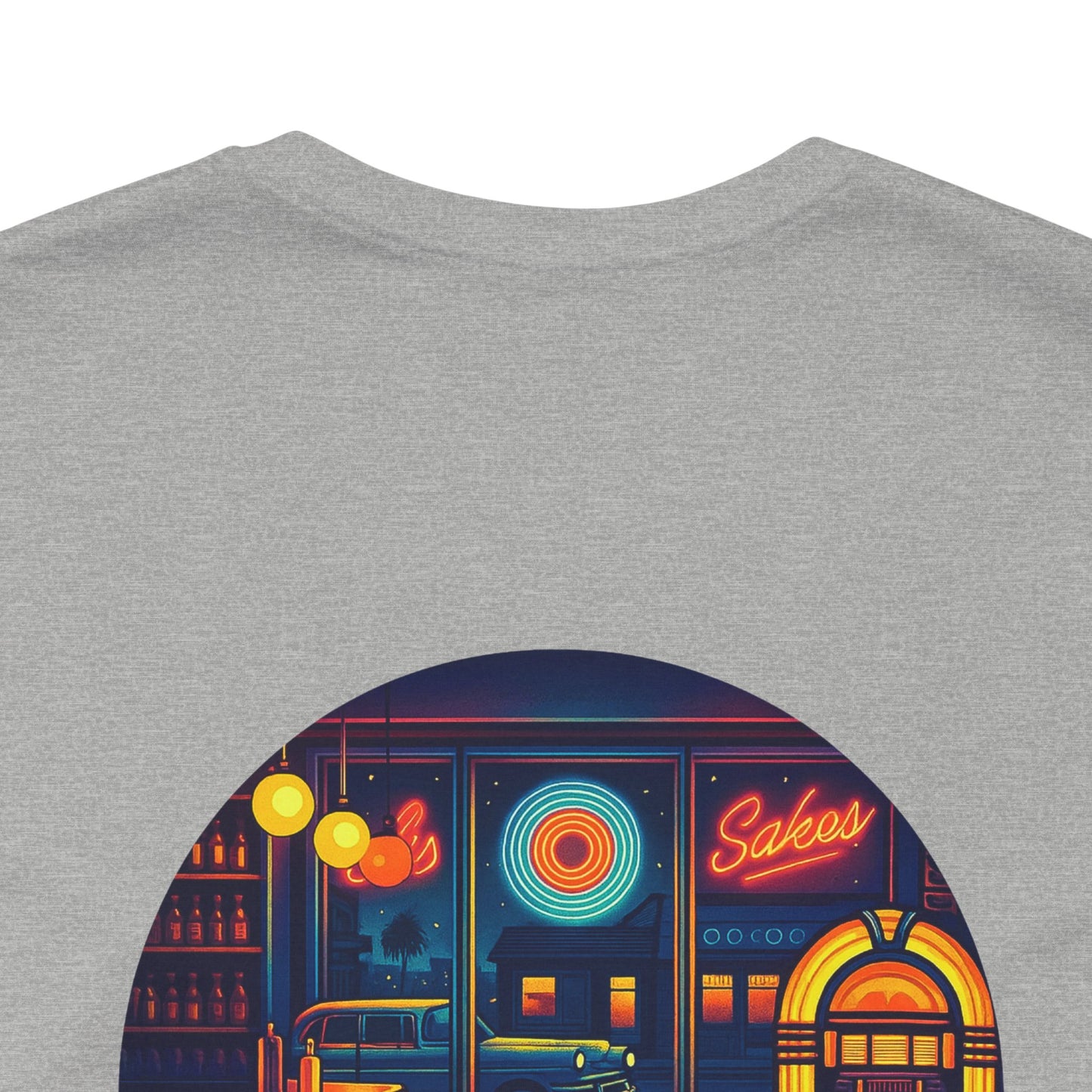 Echoes of the Past Retro Diner T-Shirt – Bella Canvas 3001 Unisex Vintage 80s Jukebox Neon Graphic Tee