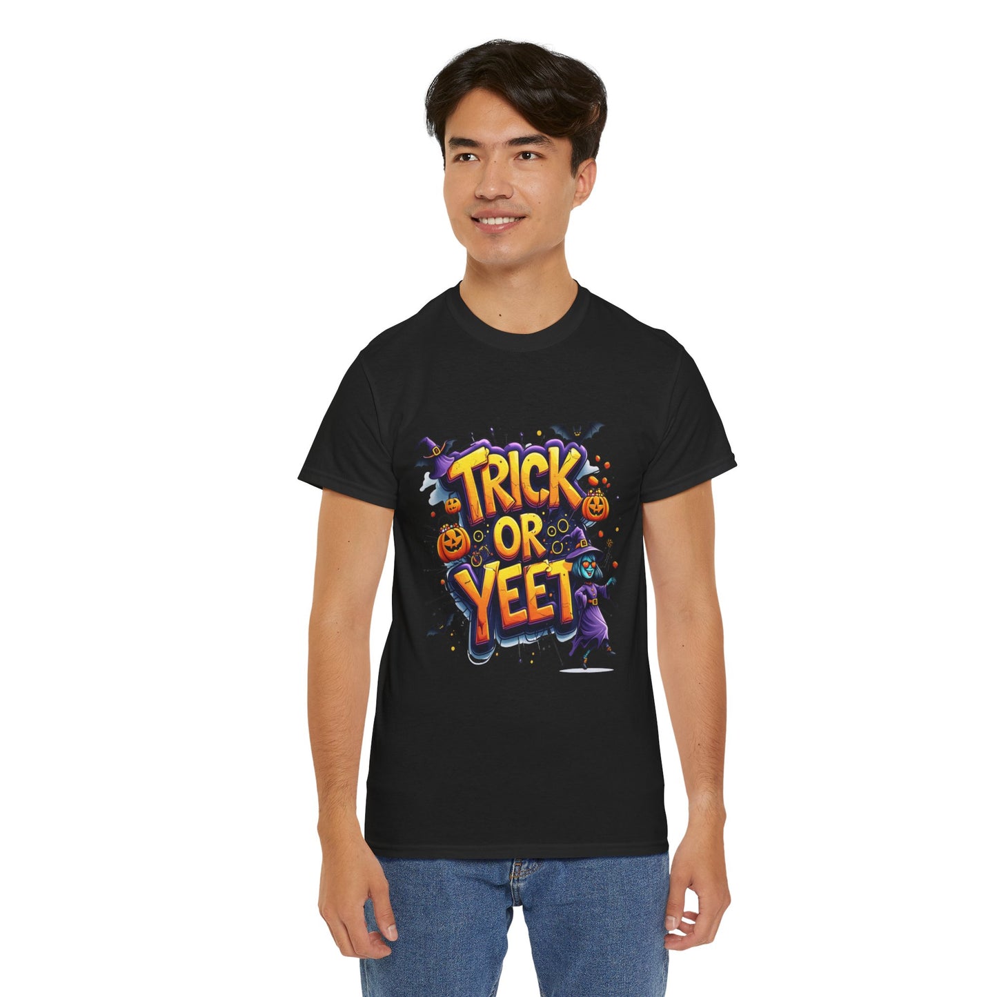 Trick or Yeet Halloween Shirt | Funny Witch Pumpkin Graphic Tee | Spooky Unisex Costume T-Shirt | Trendy Halloween Party Top