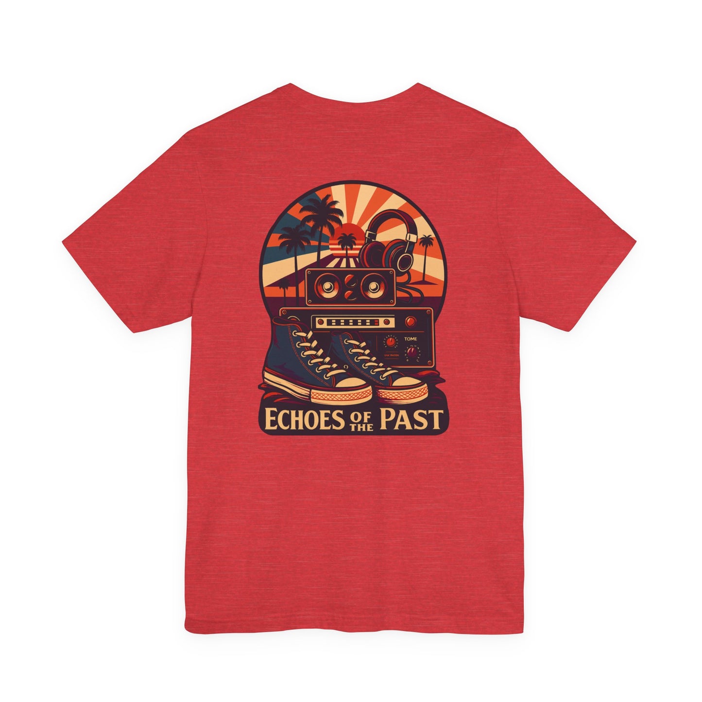 Echoes of the Past Retro Sunset T-Shirt – Bella Canvas 3001 Unisex Vintage 80s Palm Tree Music Graphic Tee