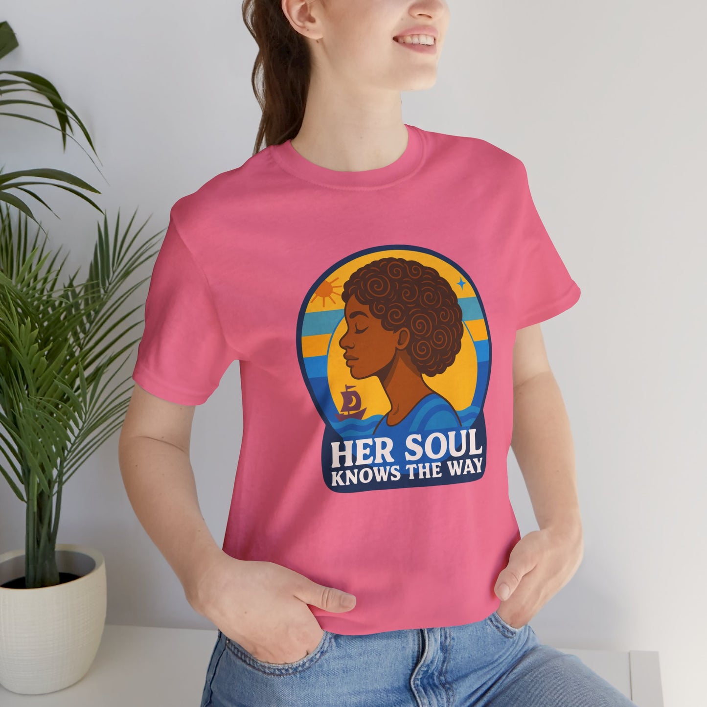 Retro Afro Woman Graphic Tee,Unisex Jersey Short Sleeve Tee, Inspirational Quote Top, Her Soul Knows The Way Shirt
