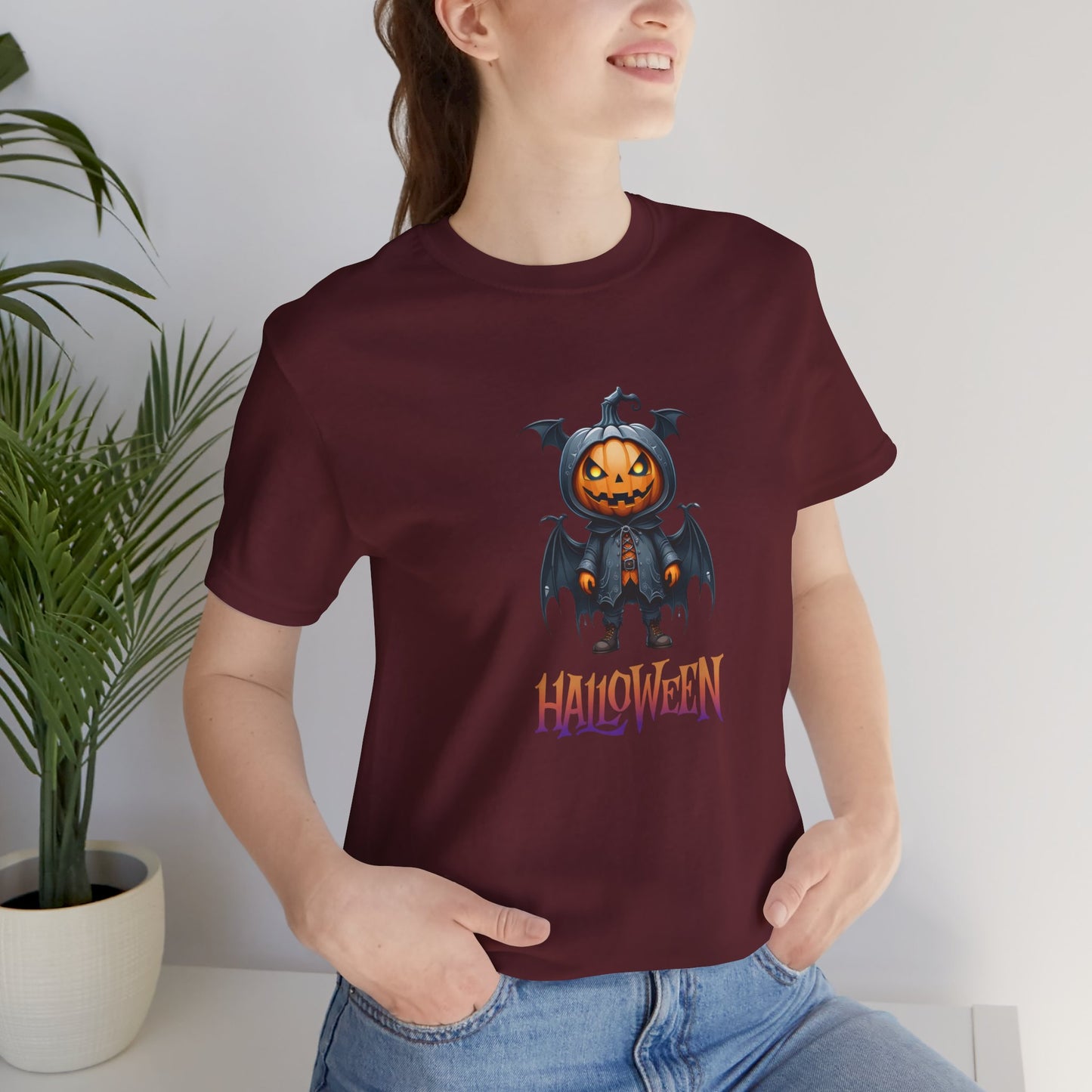 Halloween Pumpkin Bat Shirt – Spooky Jack O’Lantern Graphic Tee – Bella Canvas 3001 – Unisex Halloween T-Shirt for Women Men