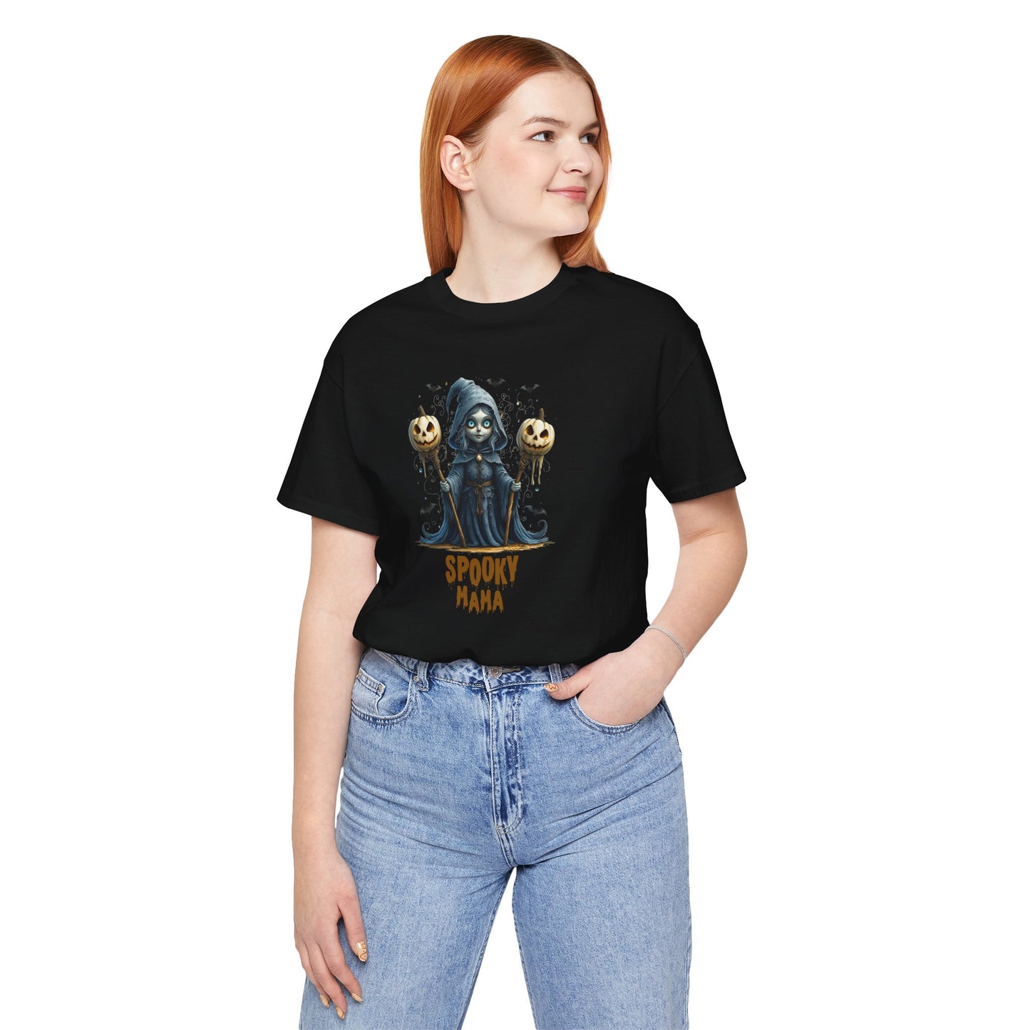 Spooky Mama Halloween Shirt – Gothic Witch Pumpkin Graphic Tee – Bella Canvas 3001 – Cute Halloween T-Shirt for Women