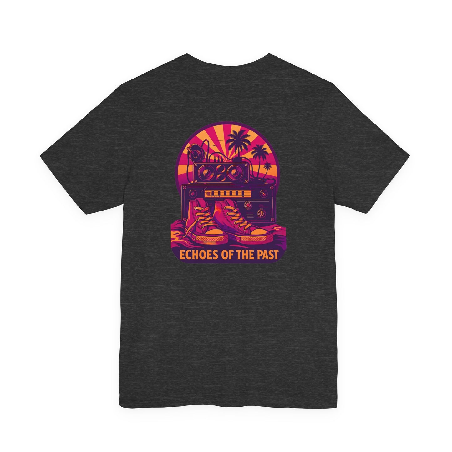 Echoes of the Past Retro Sunset T-Shirt – Bella Canvas 3001 Unisex 80s Vaporwave Graphic Tee, Vintage Music Lover Shirt