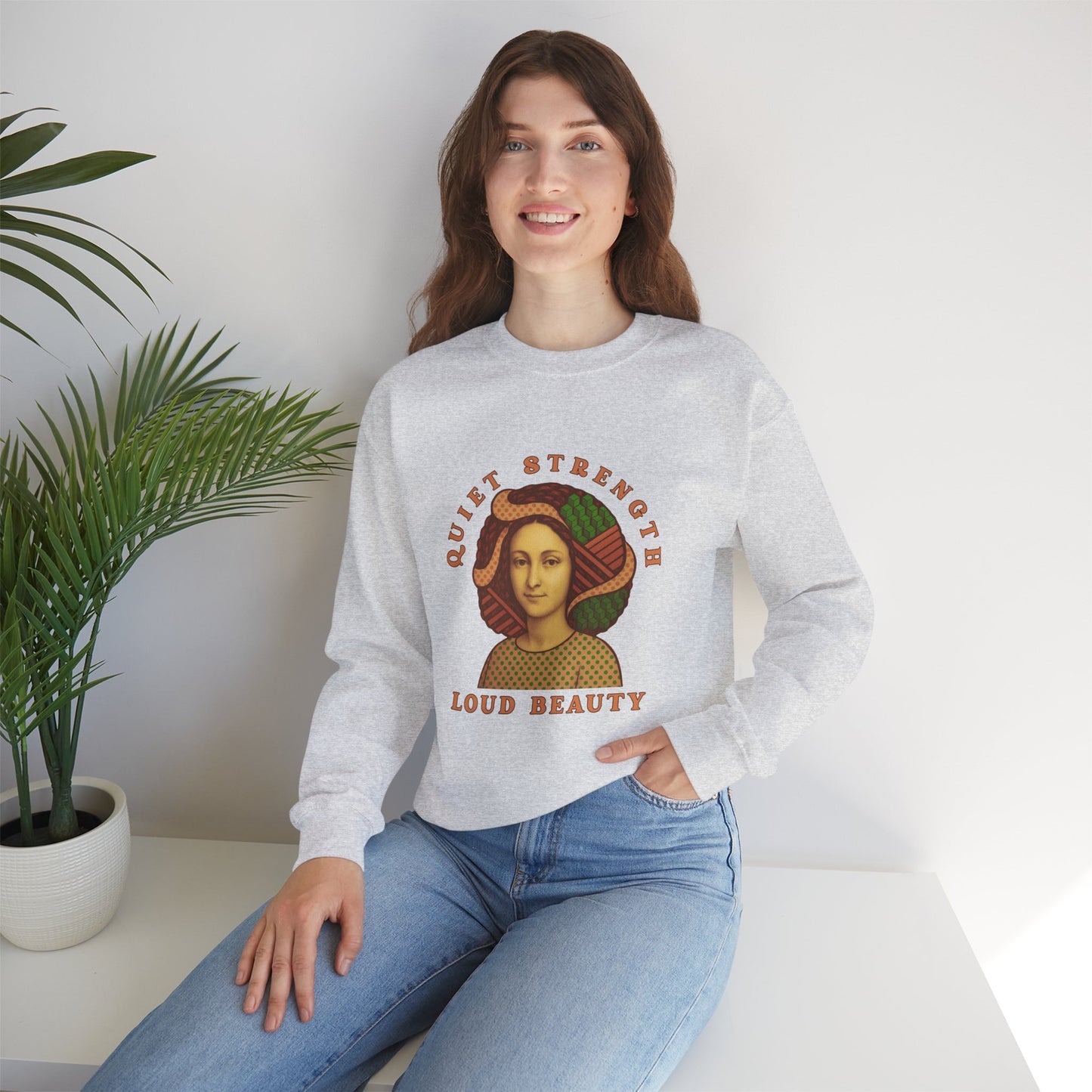 Quiet Strength Loud Beauty Graphic Sweatshirt - Retro Vintage Aesthetic Unisex Gildan 18000, Feminine Power Art Shirt, Crewneck Jumper,