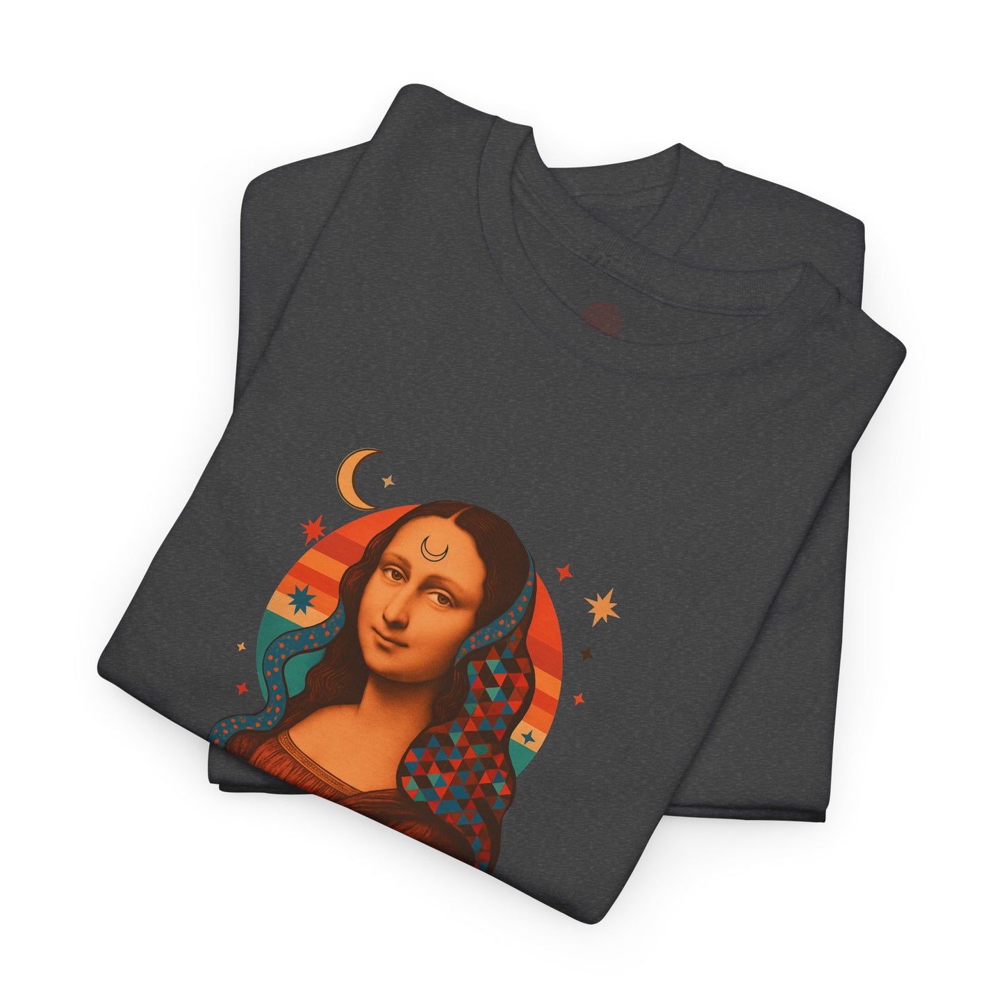 Psychedelic Mona Lisa Gildan 5000 Shirt - Trippy Retro Art Graphic Tee, Colorful Geometric Celestial Design, Vintage Aesthetic T-Shirt