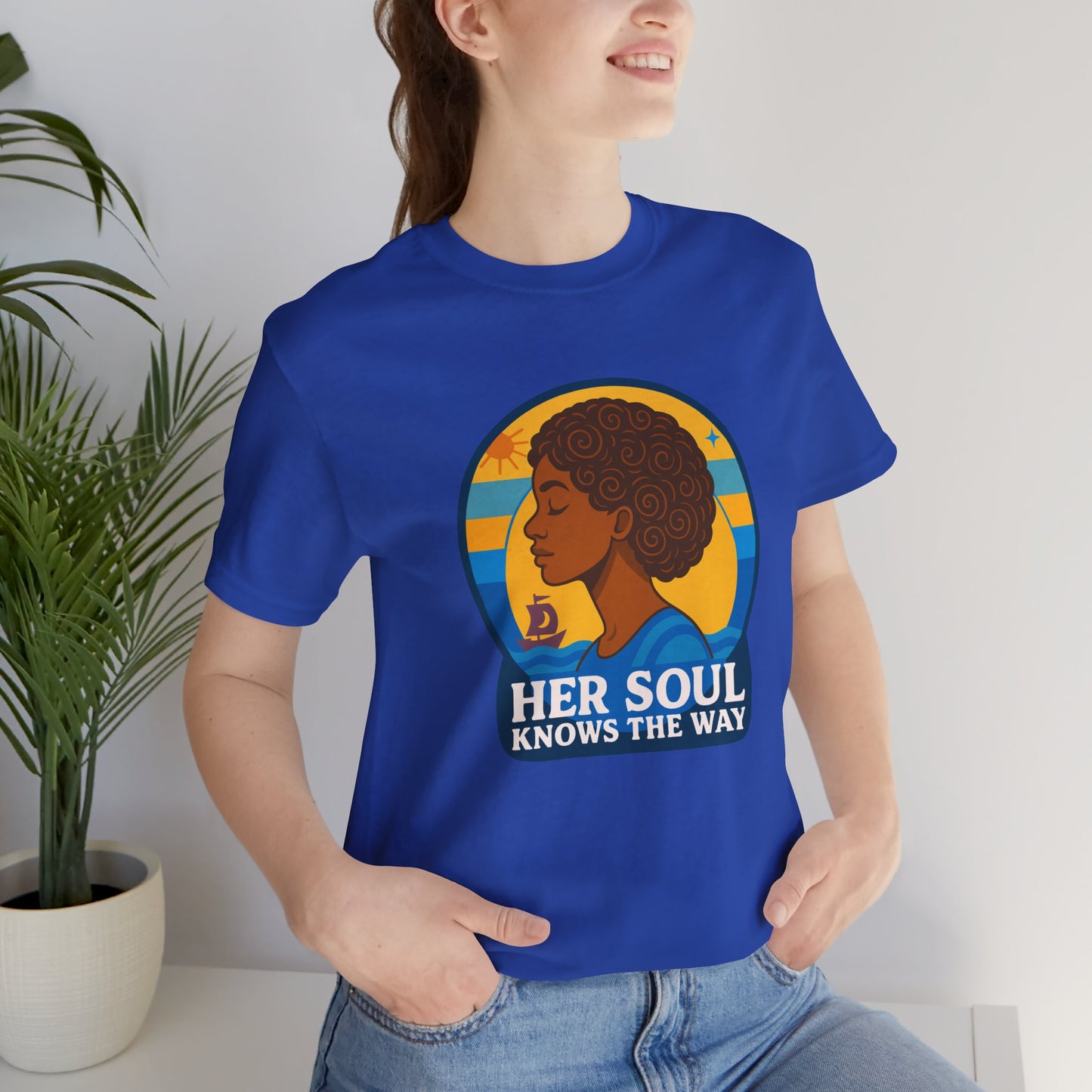 Retro Afro Woman Graphic Tee,Unisex Jersey Short Sleeve Tee, Inspirational Quote Top, Her Soul Knows The Way Shirt