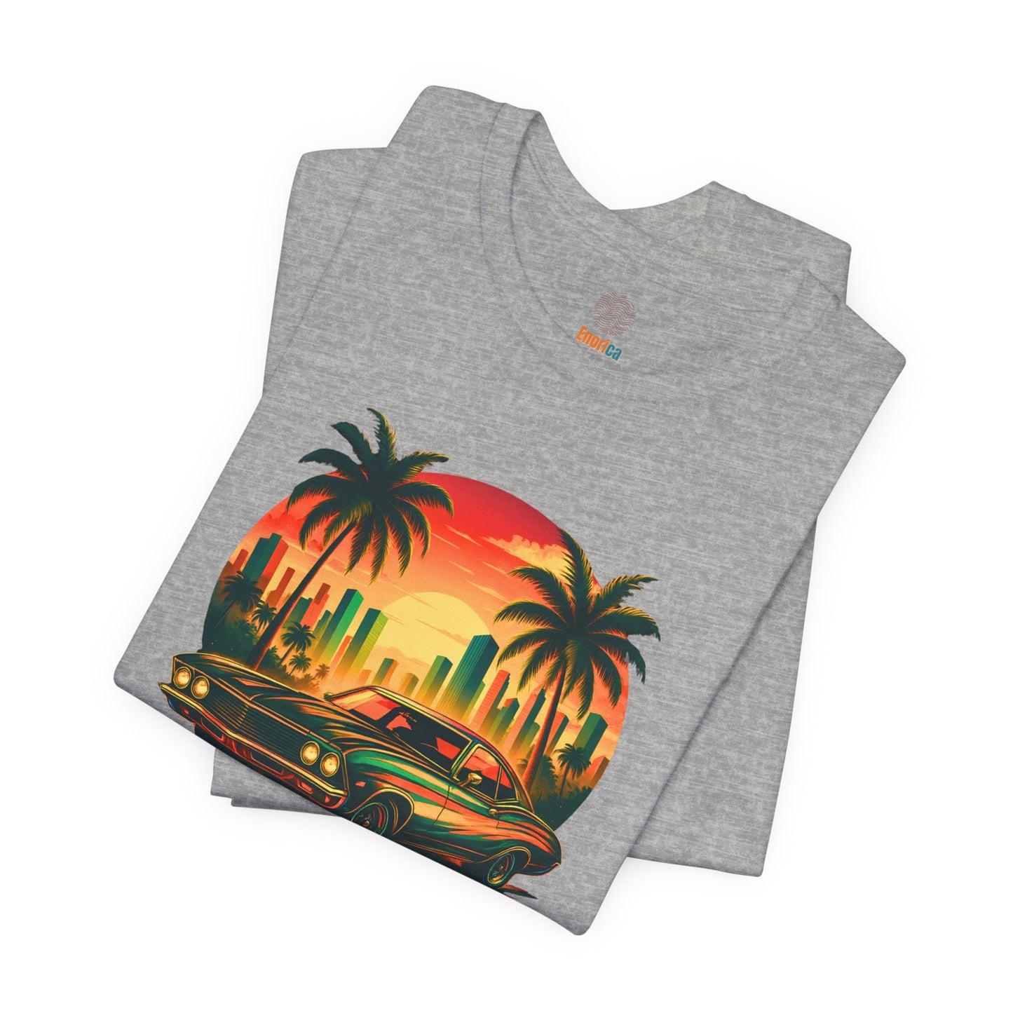 Retro Sunset Muscle Car T-Shirt, Vintage Skyline Graphic Tee, Unisex Jersey Tee, Golden Days Ahead Shirt, Bella Canvas 3001