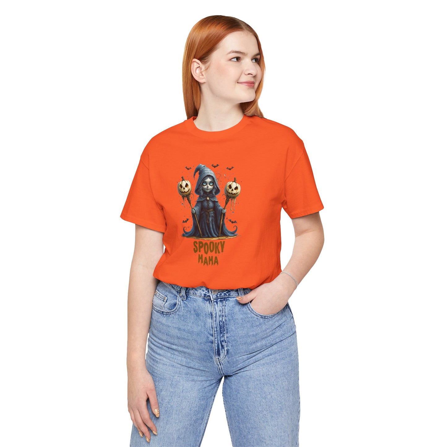 Spooky Mama Halloween Shirt – Gothic Witch Pumpkin Graphic Tee – Bella Canvas 3001 – Cute Halloween T-Shirt for Women