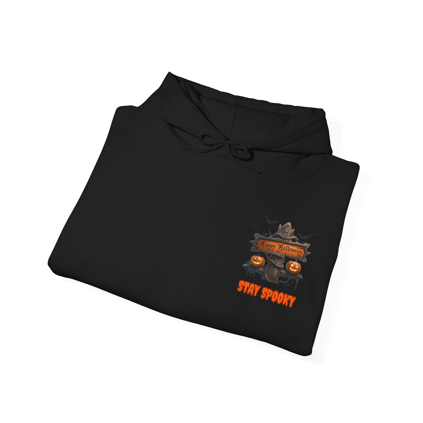 Stay Spooky Halloween Hoodie – Happy Halloween Gravestone & Pumpkin Graphic – Gildan Heavy Blend Unisex Pullover"