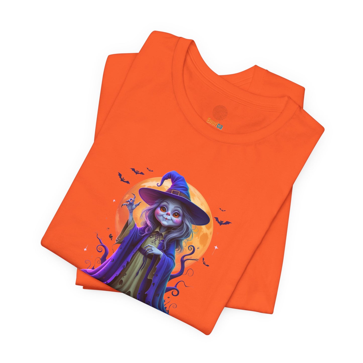 Happy Halloween Witch Shirt – Spooky Full Moon Graphic Tee – Bella Canvas 3001 – Unisex Halloween T-Shirt for Women Men