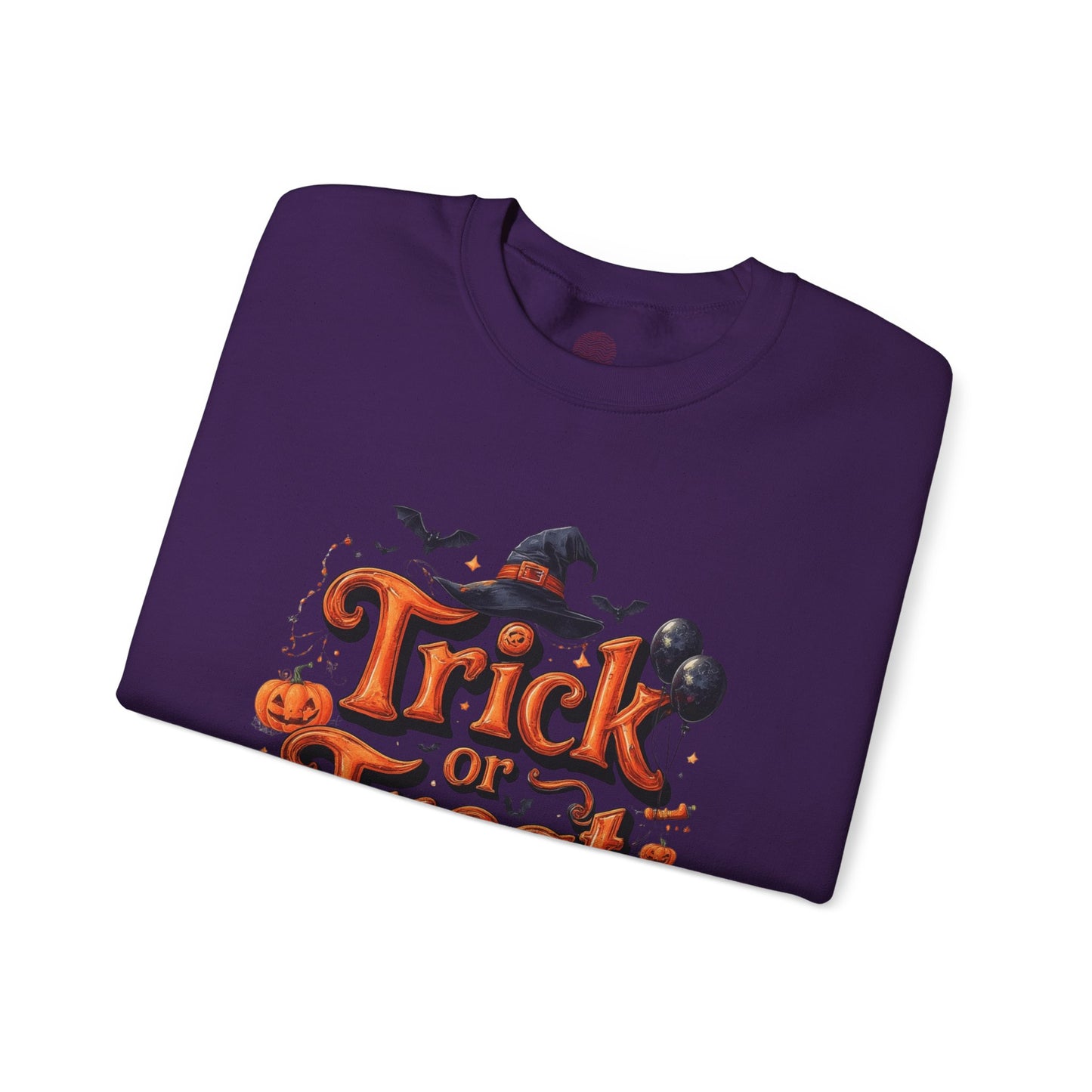 Halloween “Trick or Treat” Graphic Sweatshirt – Cozy Cotton Blend, Spooky Pumpkin & Witch Hat Design
