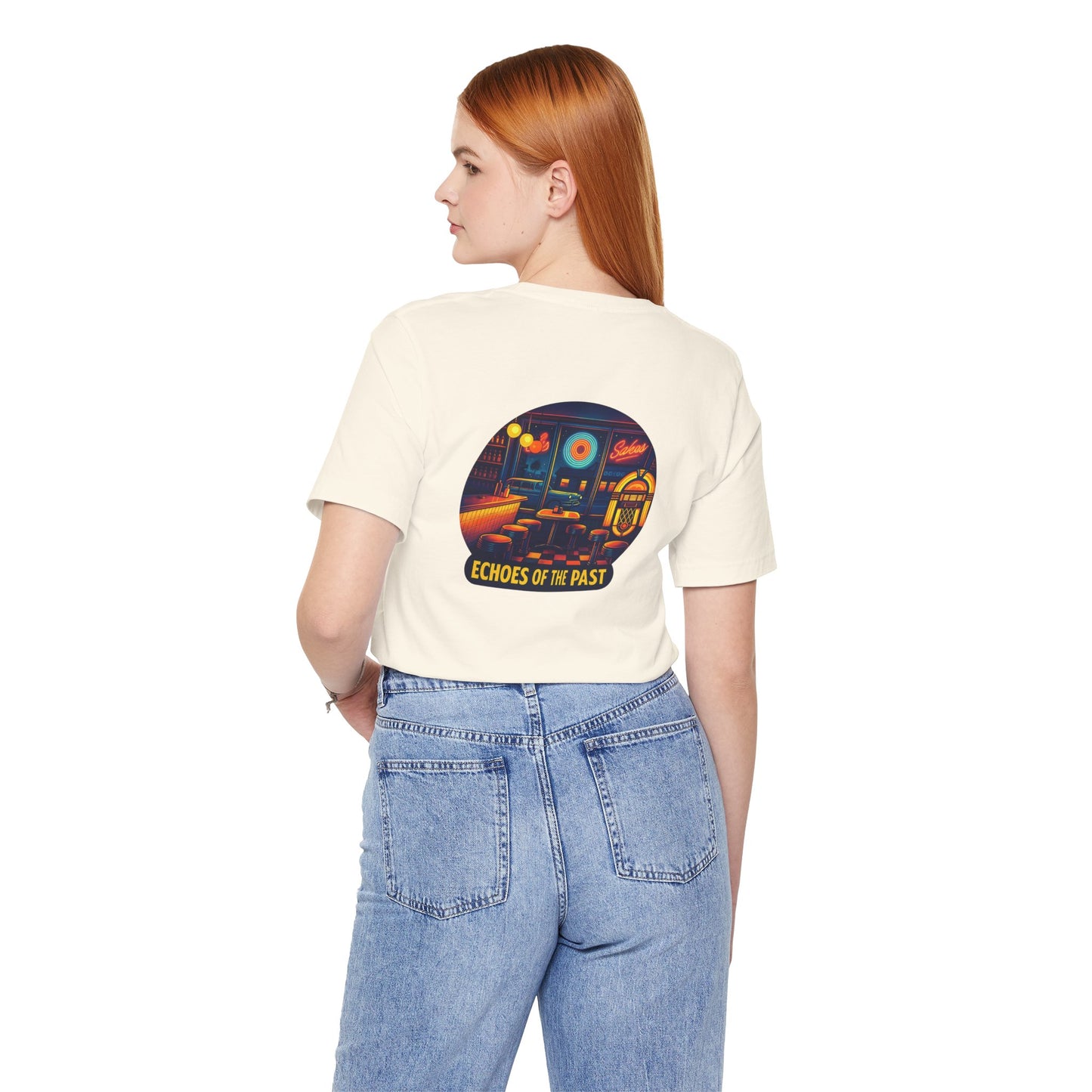 Echoes of the Past Retro Diner T-Shirt – Bella Canvas 3001 Unisex Vintage 80s Jukebox Neon Graphic Tee