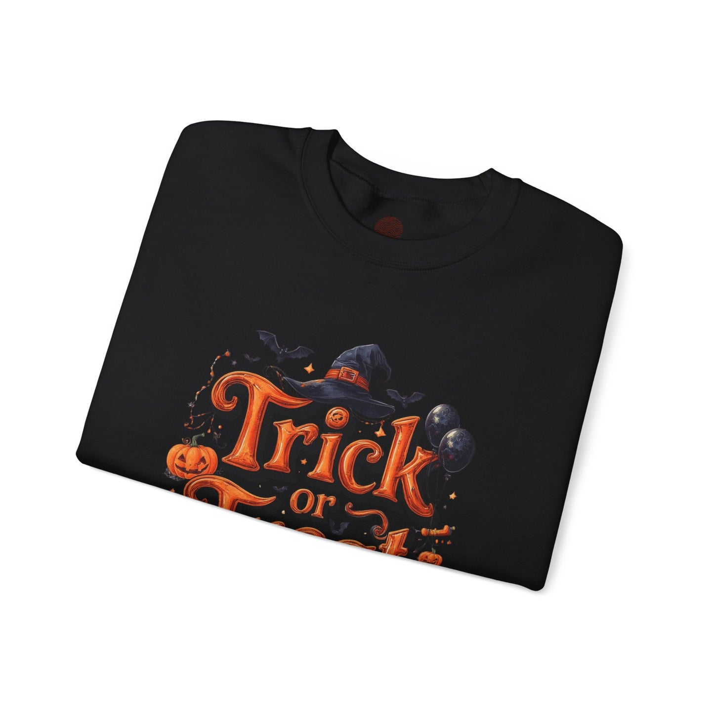 Halloween “Trick or Treat” Graphic Sweatshirt – Cozy Cotton Blend, Spooky Pumpkin & Witch Hat Design