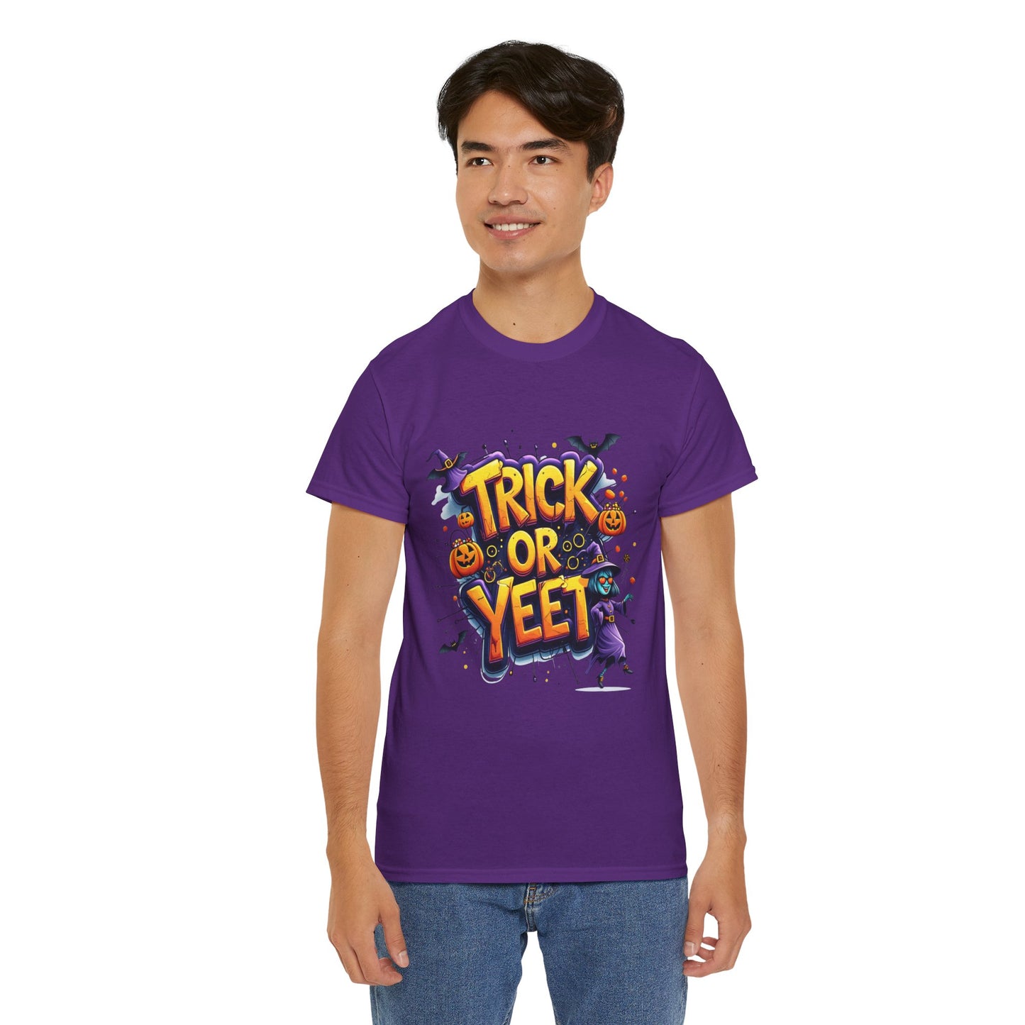 Trick or Yeet Halloween Shirt | Funny Witch Pumpkin Graphic Tee | Spooky Unisex Costume T-Shirt | Trendy Halloween Party Top