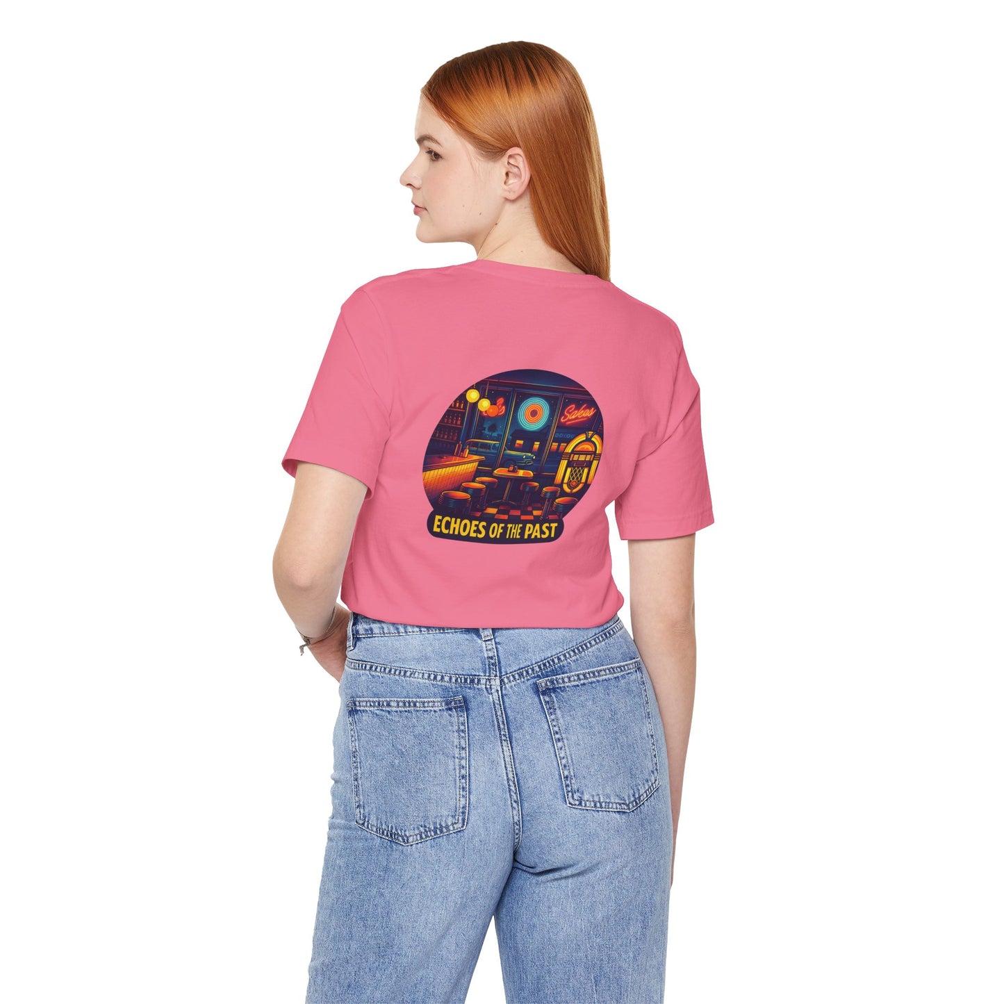Echoes of the Past Retro Diner T-Shirt – Bella Canvas 3001 Unisex Vintage 80s Jukebox Neon Graphic Tee