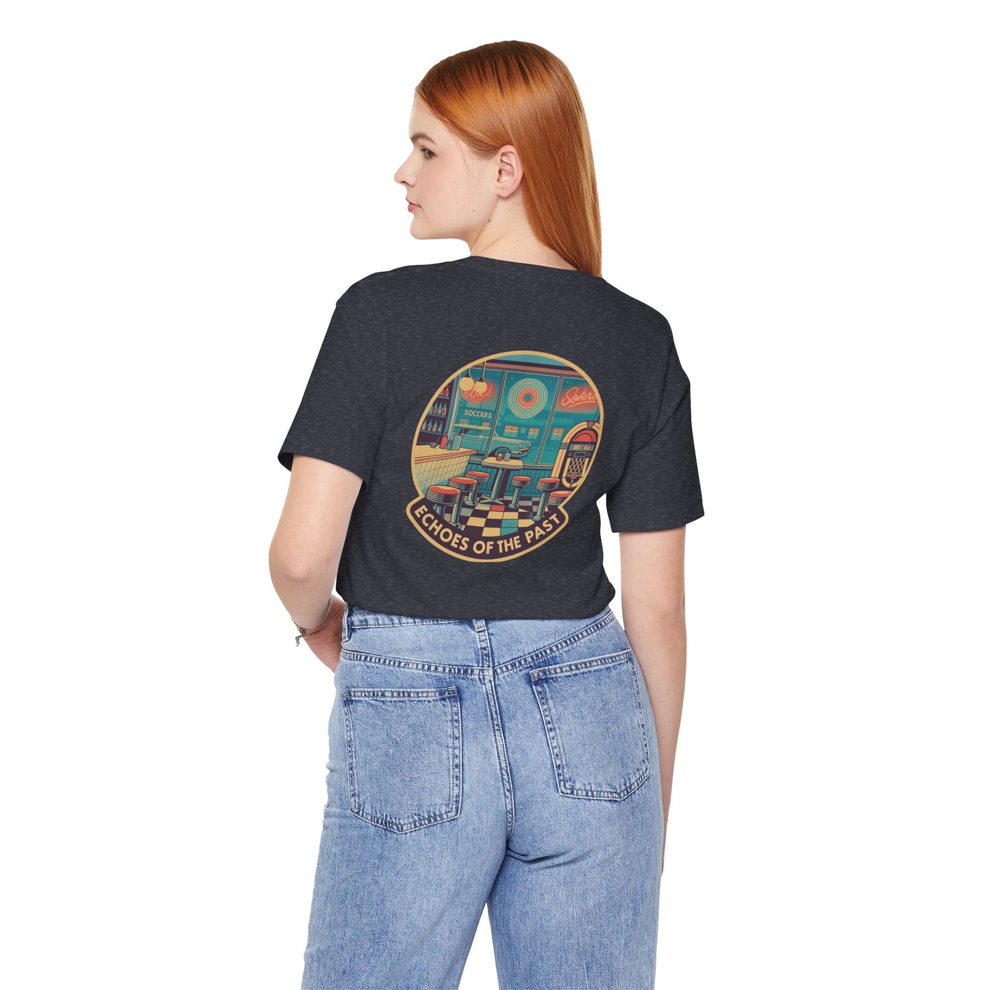 Echoes of the Past Retro Diner T-Shirt – Bella Canvas 3001 Unisex Vintage 80s Jukebox Neon Graphic Tee