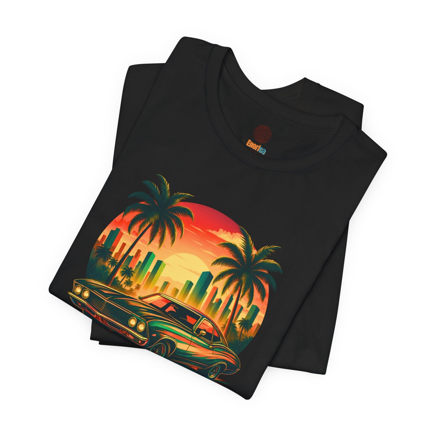 Retro Sunset Muscle Car T-Shirt, Vintage Skyline Graphic Tee, Unisex Jersey Tee, Golden Days Ahead Shirt, Bella Canvas 3001
