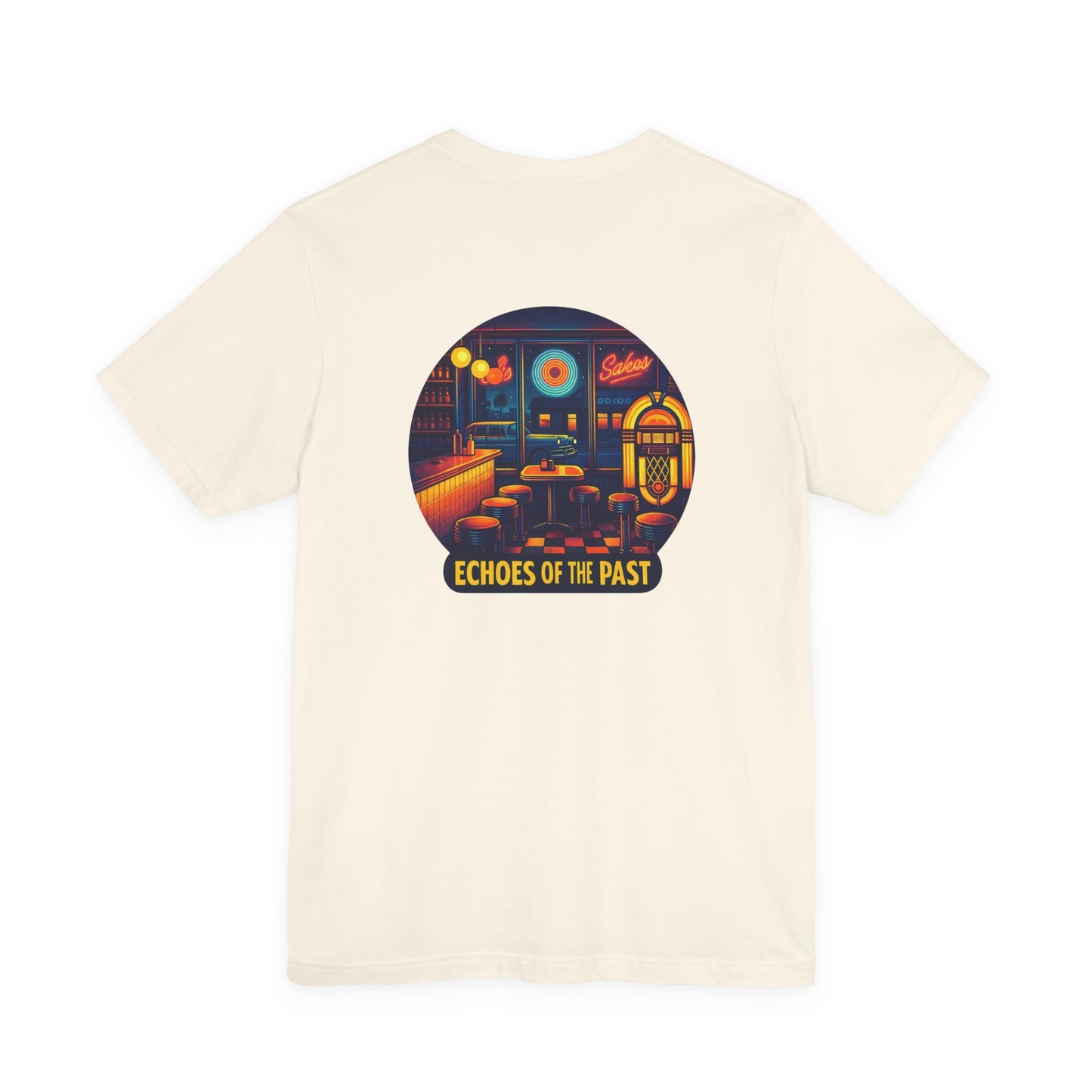 Echoes of the Past Retro Diner T-Shirt – Bella Canvas 3001 Unisex Vintage 80s Jukebox Neon Graphic Tee