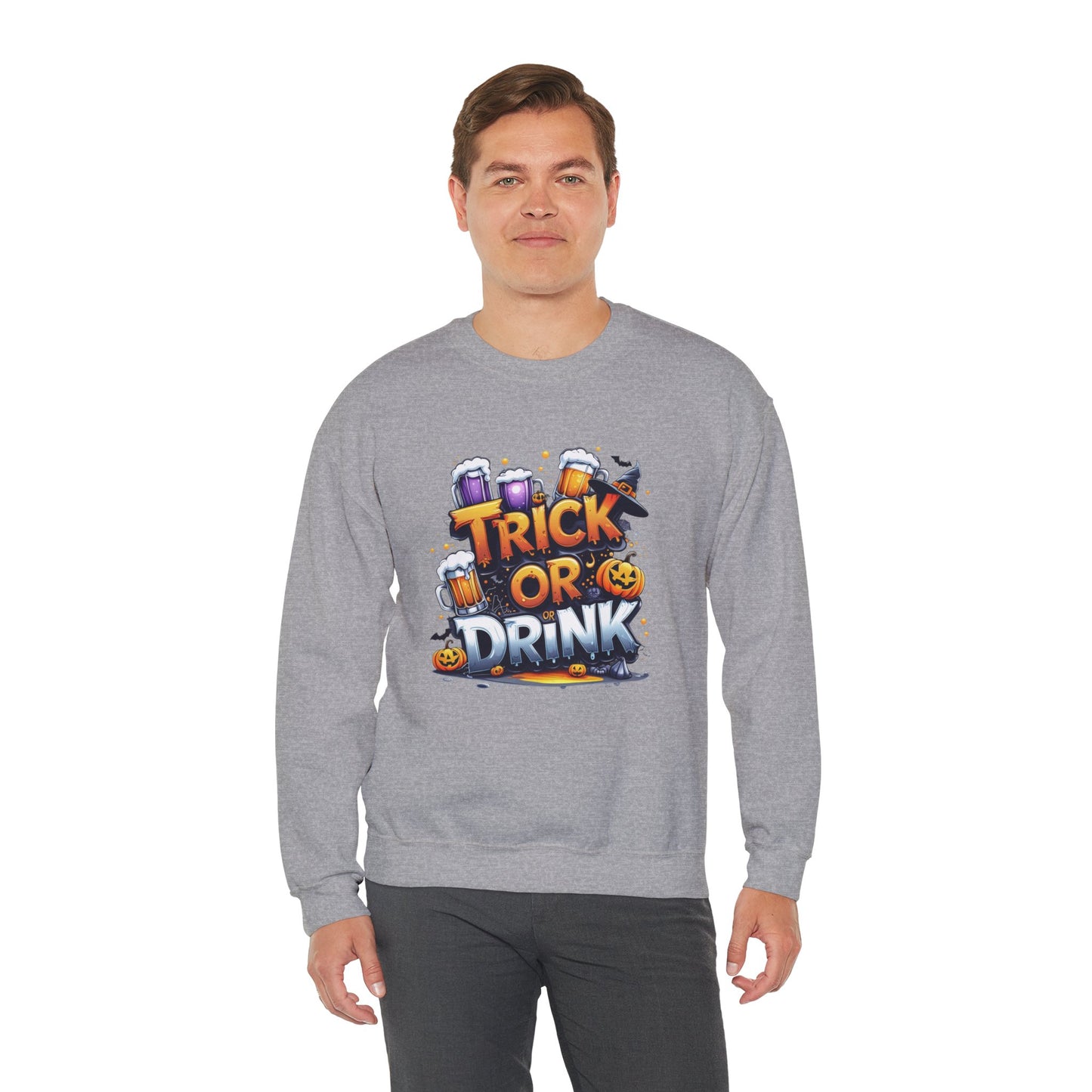 "Trick or Drink Halloween Sweatshirt – Unisex Cozy Crewneck, Spooky Season Fall Outfit, Funny Party Gift"