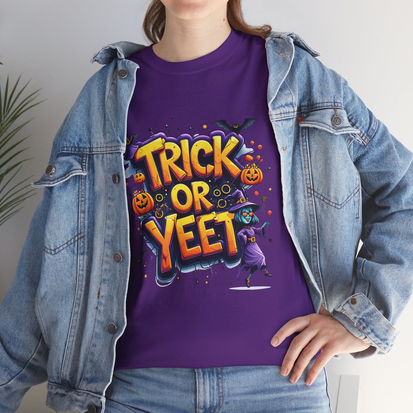 Trick or Yeet Halloween Shirt | Funny Witch Pumpkin Graphic Tee | Spooky Unisex Costume T-Shirt | Trendy Halloween Party Top