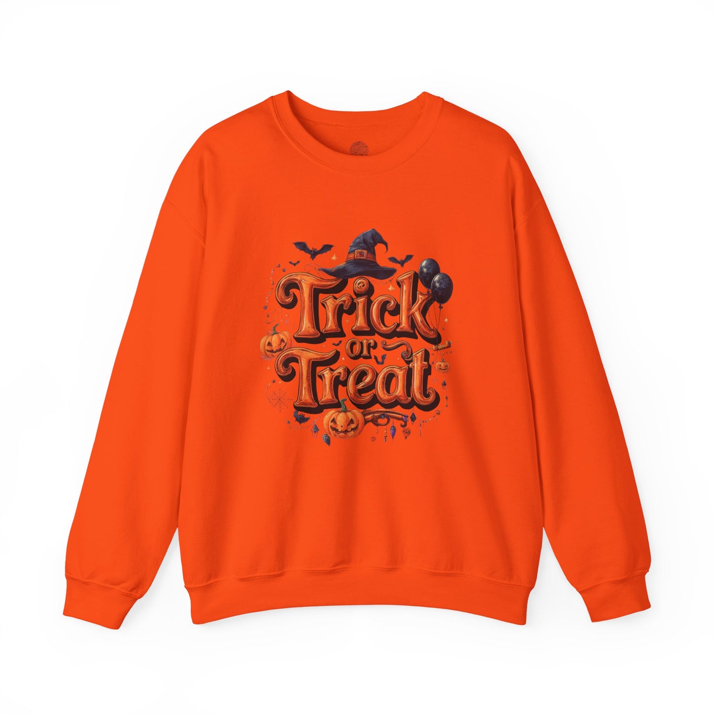 Halloween “Trick or Treat” Graphic Sweatshirt – Cozy Cotton Blend, Spooky Pumpkin & Witch Hat Design