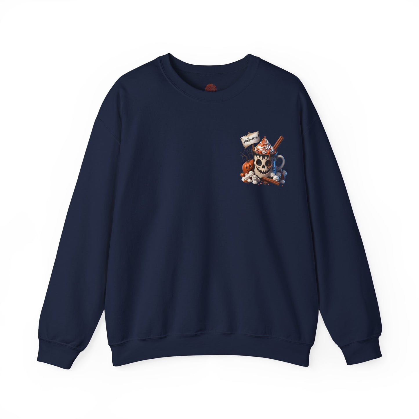 Halloween Skull Coffee Sweatshirt – Spooky Pumpkin Latte Fall Sweater – Cozy Autumn Skull Cup Pullover-Gildan 18000