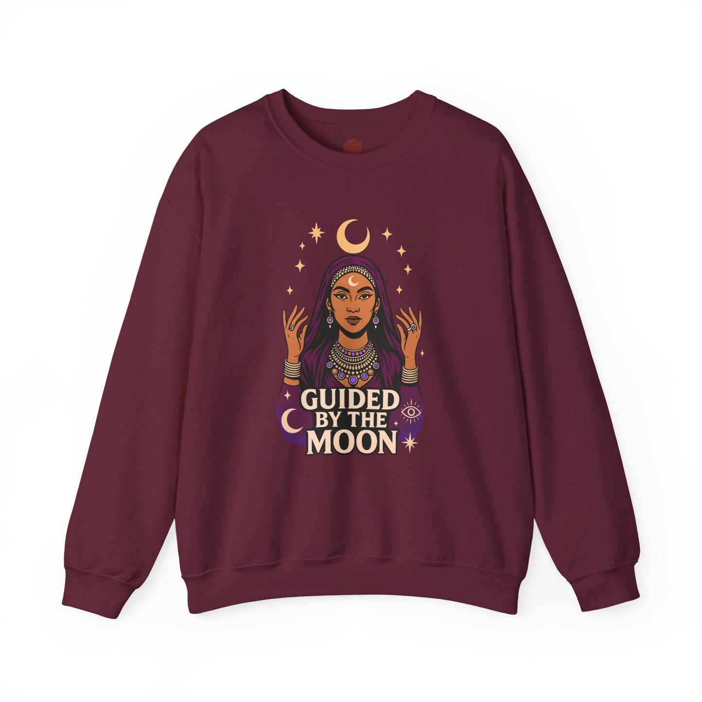 Guided by the Moon Sweatshirt, Mystical Celestial Graphic Pullover, Astrology Spiritual Unisex Crewneck, Moon Phase Cozy Gift, Celestial