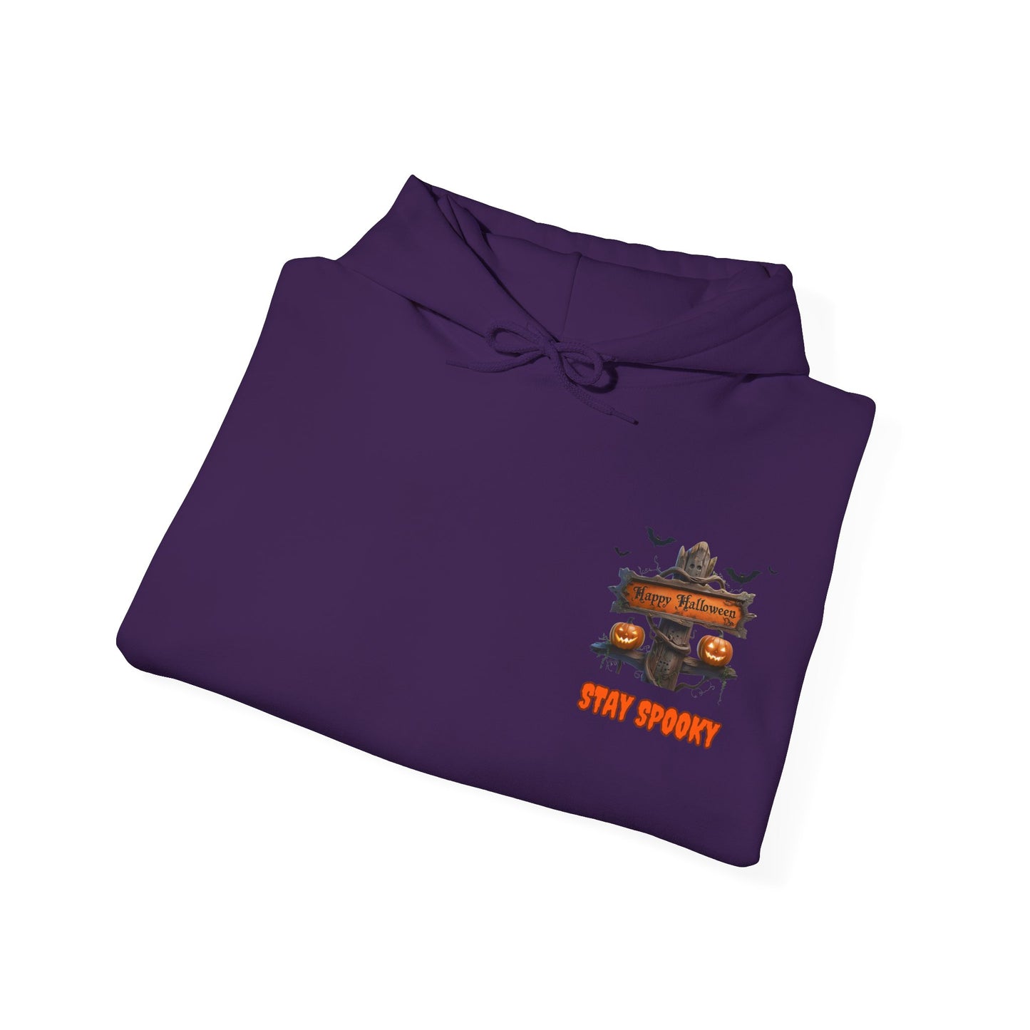 Stay Spooky Halloween Hoodie – Happy Halloween Gravestone & Pumpkin Graphic – Gildan Heavy Blend Unisex Pullover"