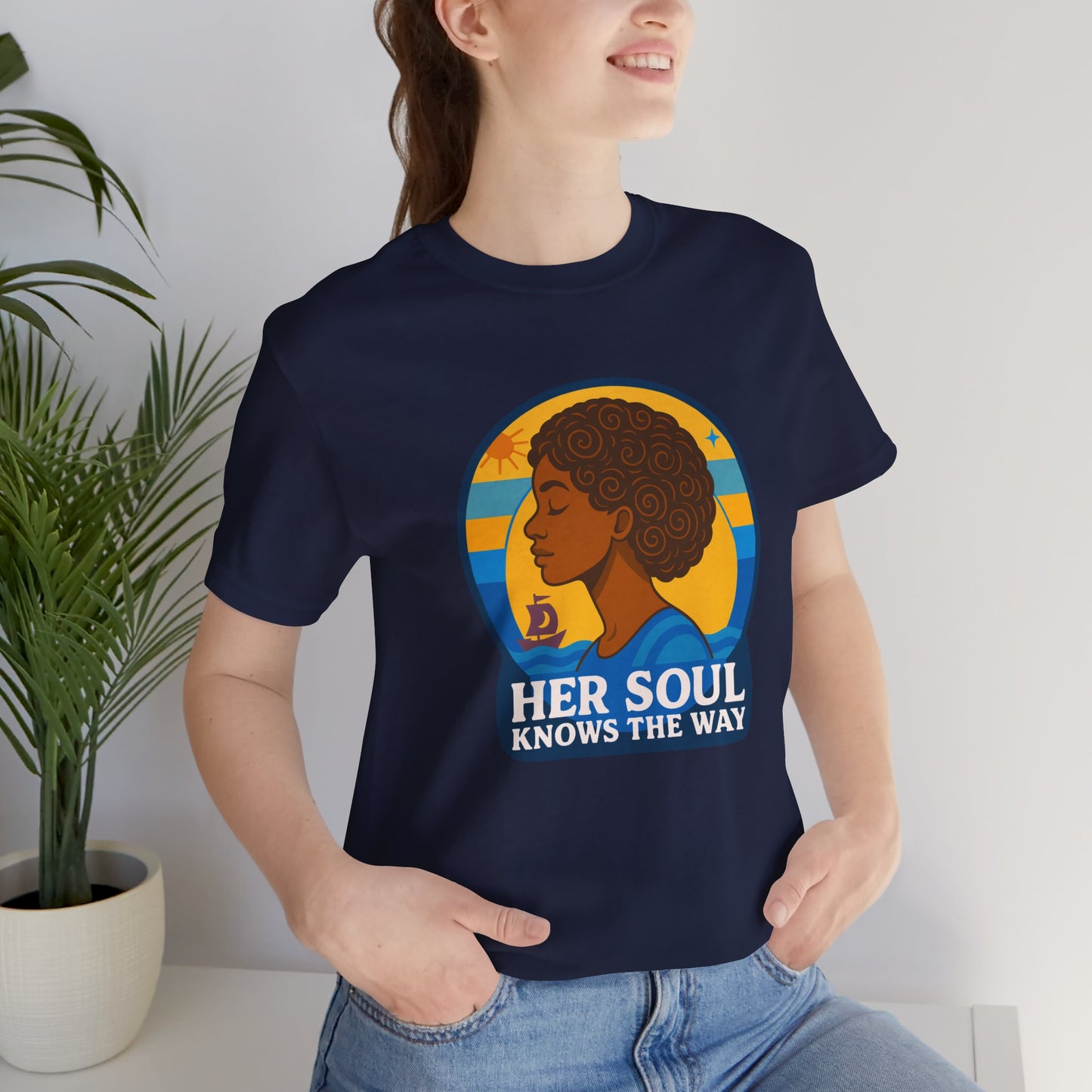 Retro Afro Woman Graphic Tee,Unisex Jersey Short Sleeve Tee, Inspirational Quote Top, Her Soul Knows The Way Shirt