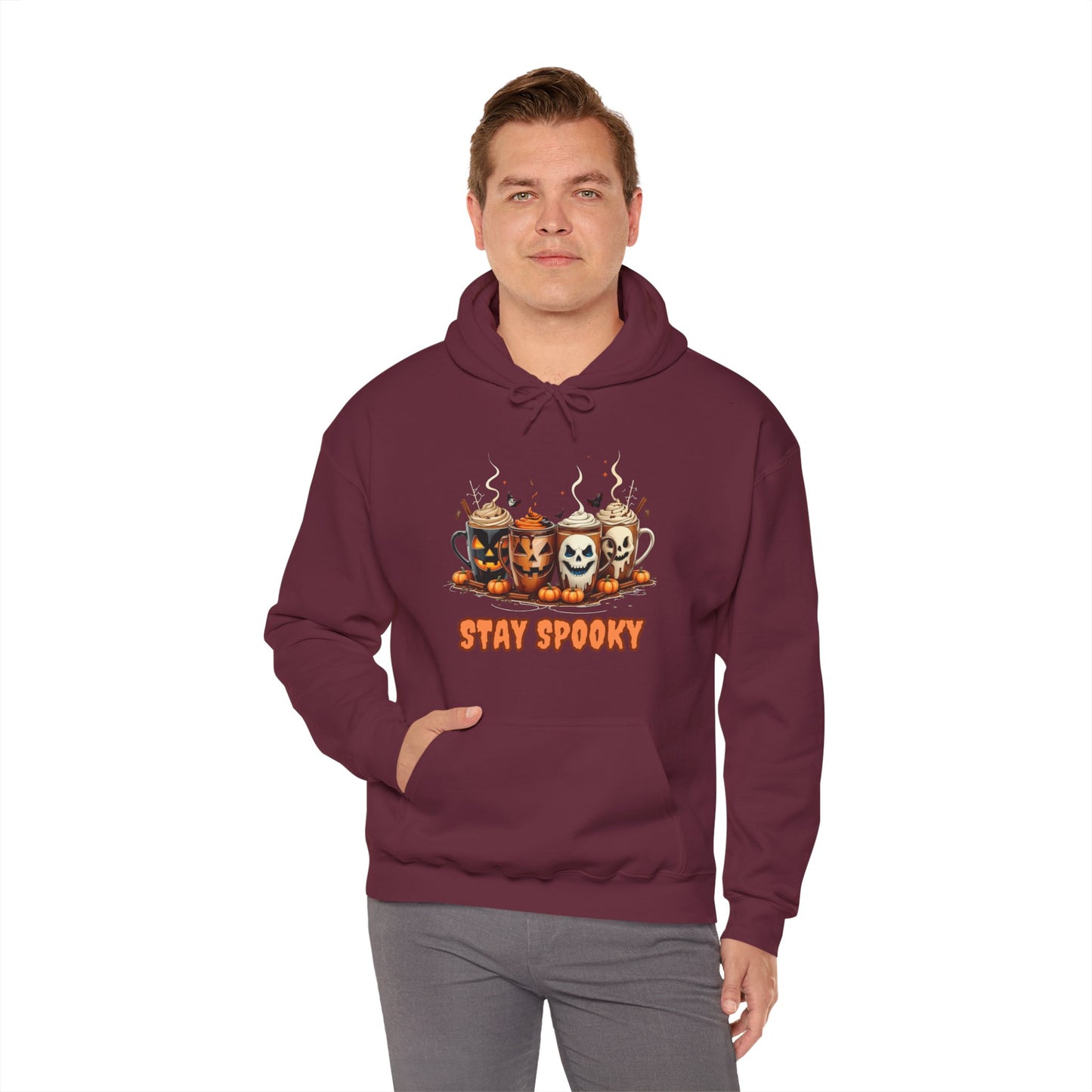 Stay Spooky Halloween Hoodie – Gildan 18500 Unisex Heavy Blend – Gothic Coffee Mug Graphic Sweatshirt