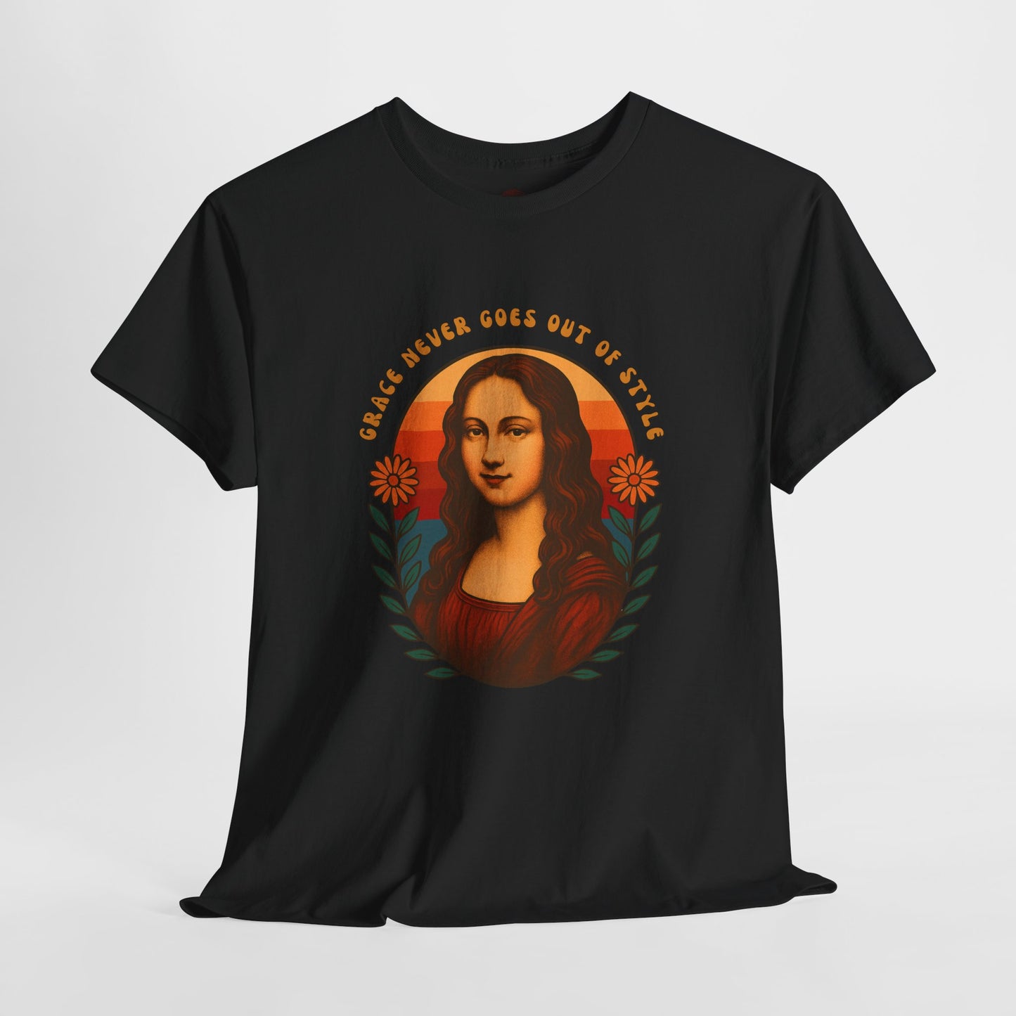 Retro Mona Lisa Unisex Heavy Cotton Tee - Vintage Aesthetic Graphic Shirt, 70s Art Tee, Trendy Gildan 5000 Top, Grace Never Goes Out of