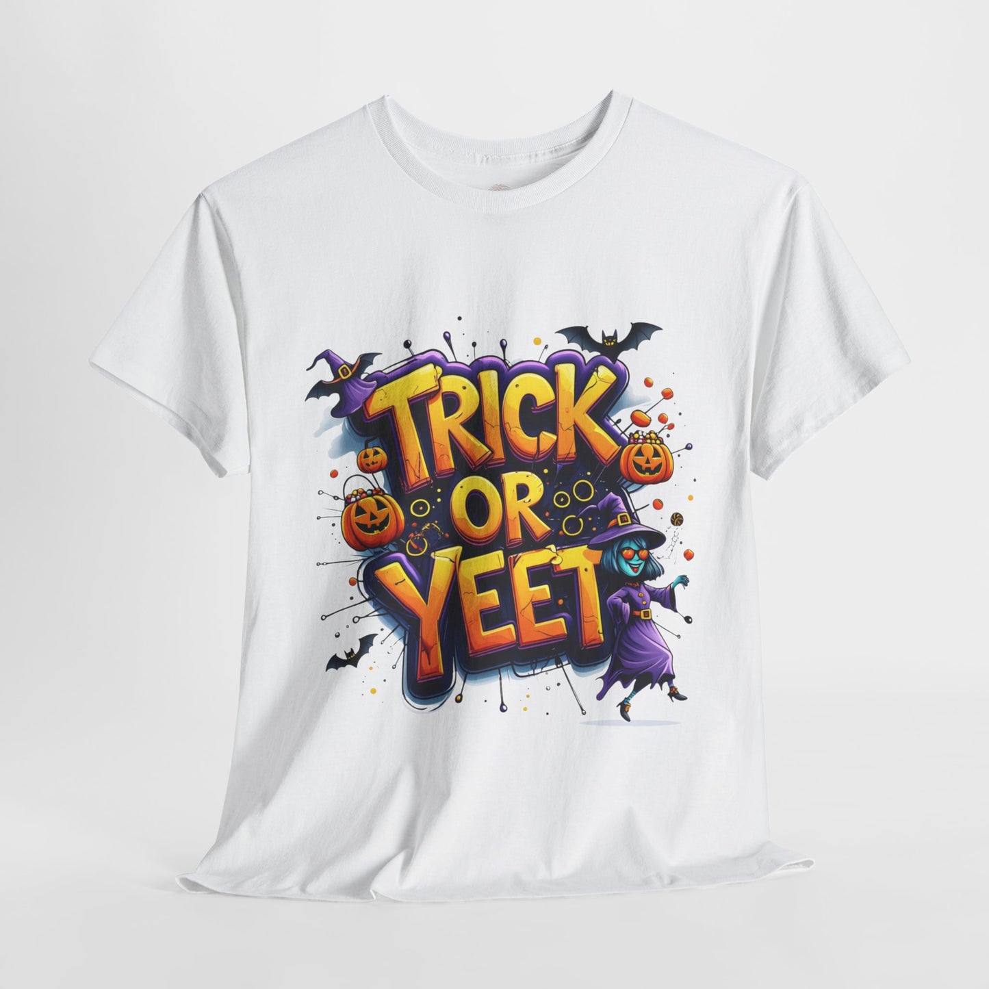 Trick or Yeet Halloween Shirt | Funny Witch Pumpkin Graphic Tee | Spooky Unisex Costume T-Shirt | Trendy Halloween Party Top