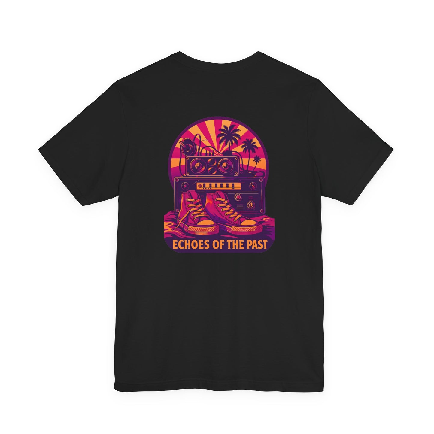 Echoes of the Past Retro Sunset T-Shirt – Bella Canvas 3001 Unisex 80s Vaporwave Graphic Tee, Vintage Music Lover Shirt