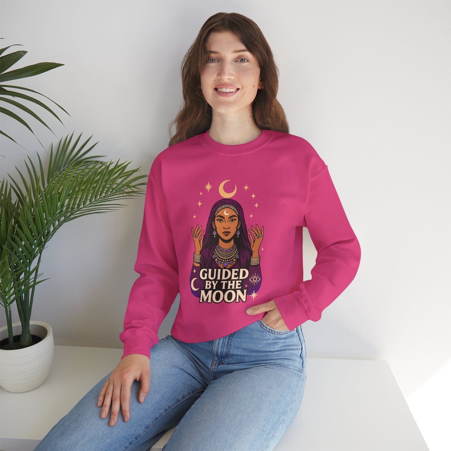 Guided by the Moon Sweatshirt, Mystical Celestial Graphic Pullover, Astrology Spiritual Unisex Crewneck, Moon Phase Cozy Gift, Celestial
