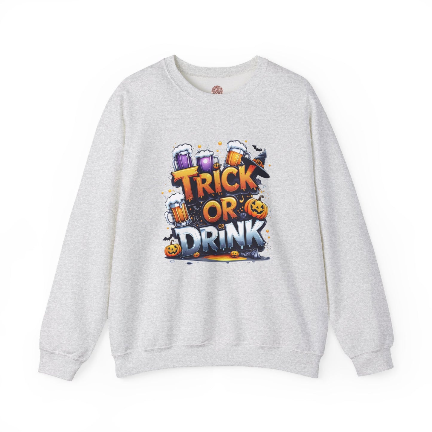 "Trick or Drink Halloween Sweatshirt – Unisex Cozy Crewneck, Spooky Season Fall Outfit, Funny Party Gift"