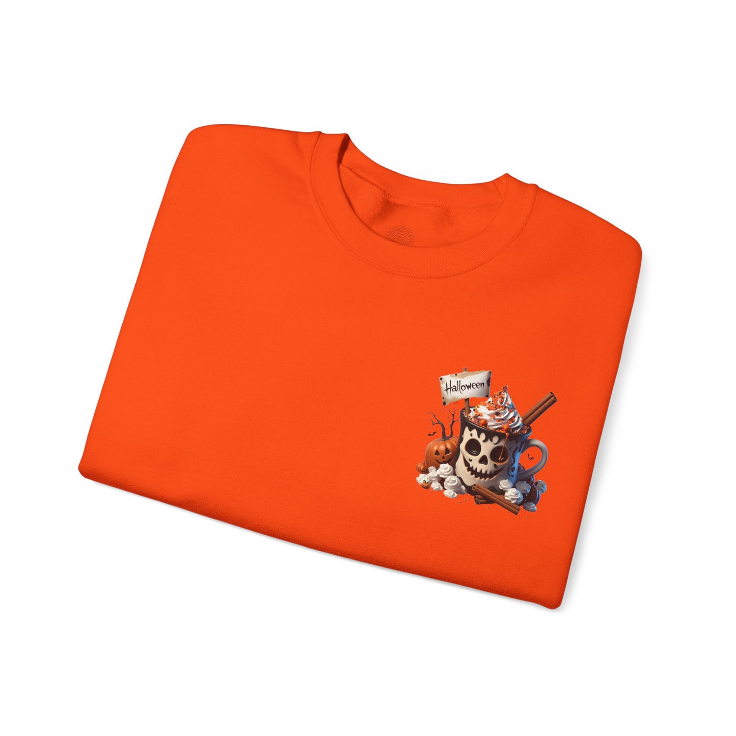 Halloween Skull Coffee Sweatshirt – Spooky Pumpkin Latte Fall Sweater – Cozy Autumn Skull Cup Pullover-Gildan 18000