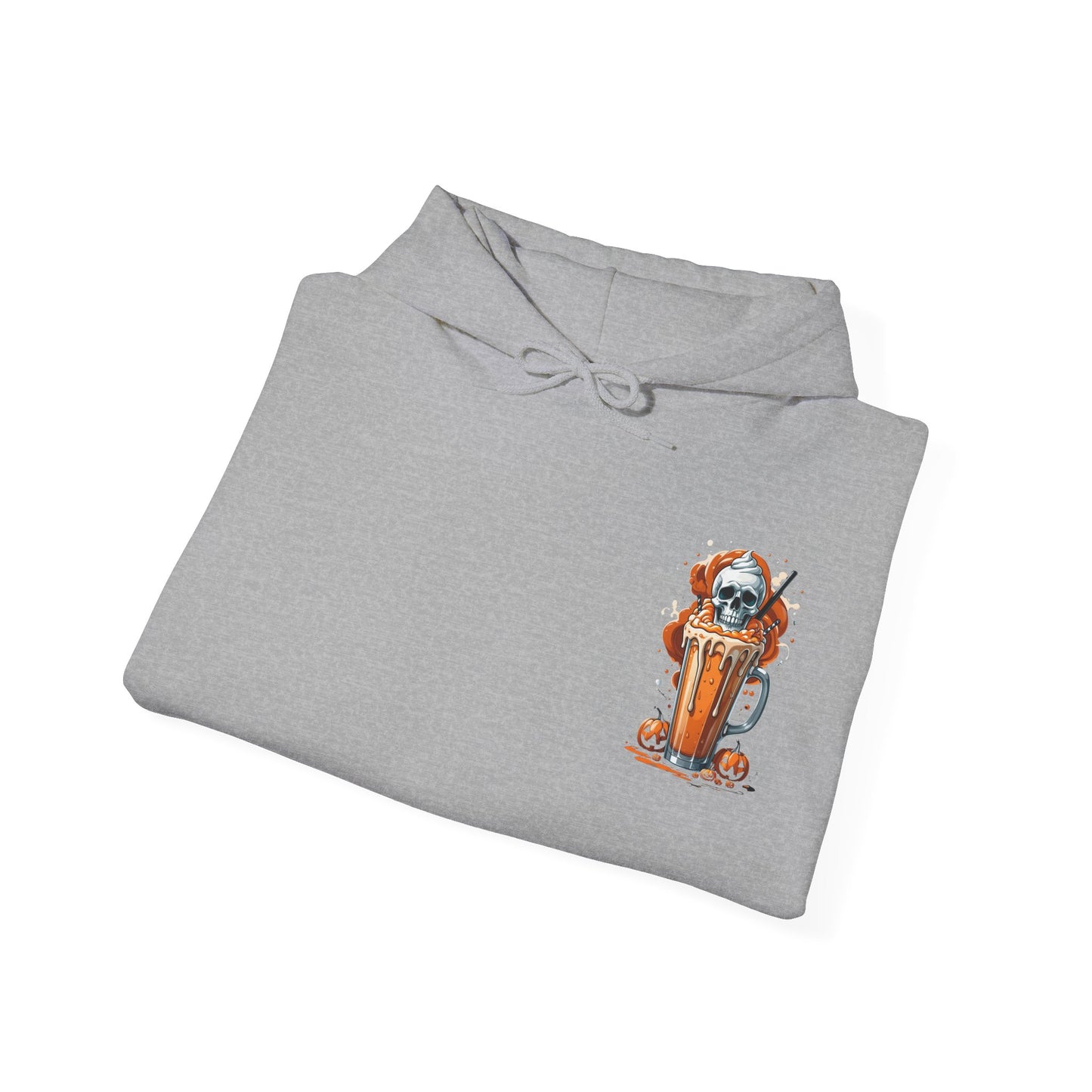 Halloween Skull Pumpkin Latte Hoodie – Spooky Fall Coffee Graphic Sweatshirt – Gildan 18500 Unisex Cozy Autumn Hoodie