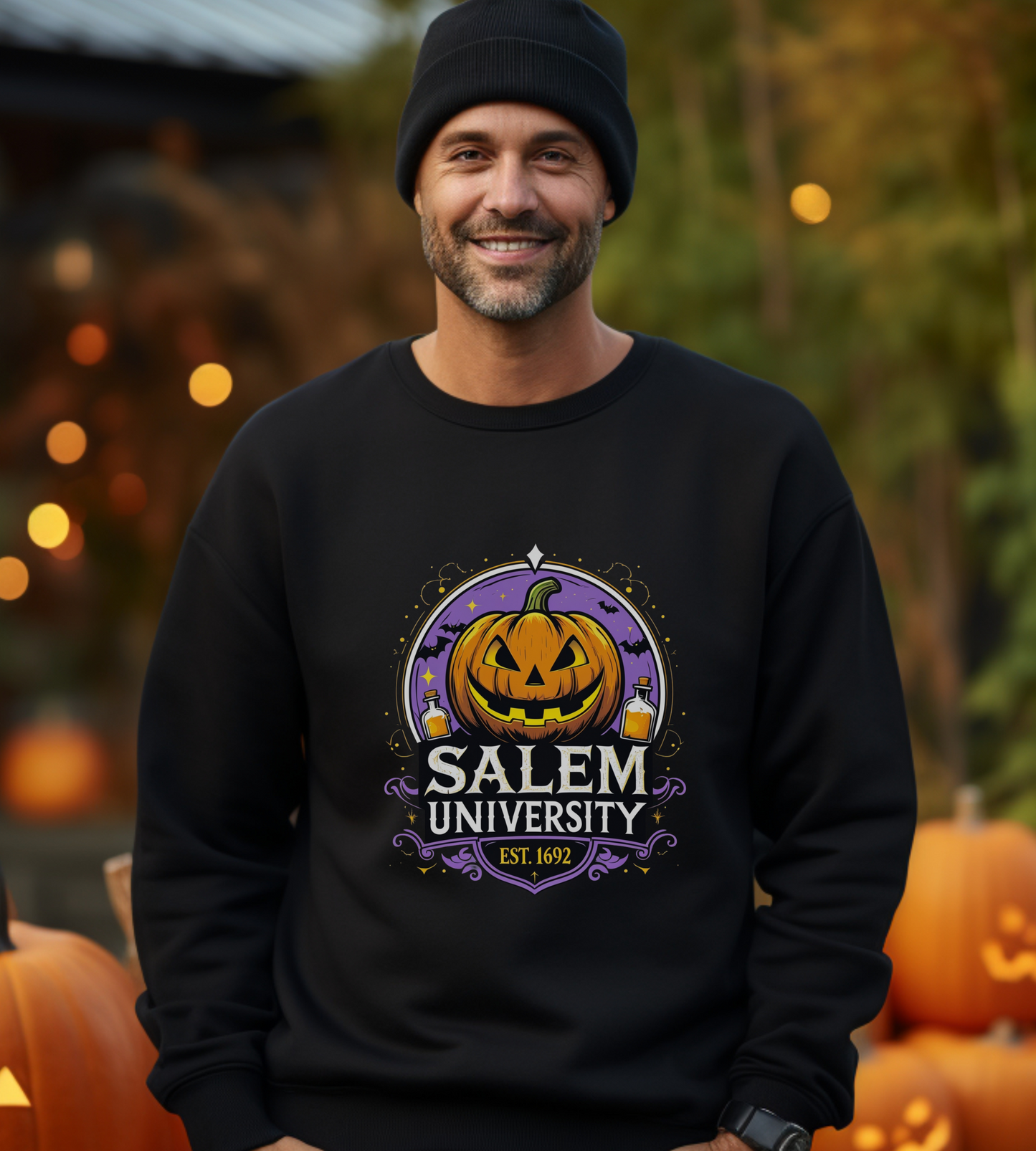 "Unisex Salem University Halloween Sweatshirt – Pumpkin Jack-O’-Lantern Graphic Crewneck Pullover"
