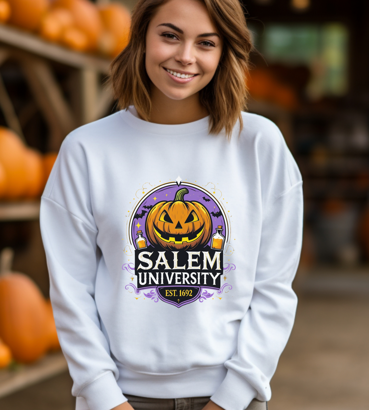 "Unisex Salem University Halloween Sweatshirt – Pumpkin Jack-O’-Lantern Graphic Crewneck Pullover"