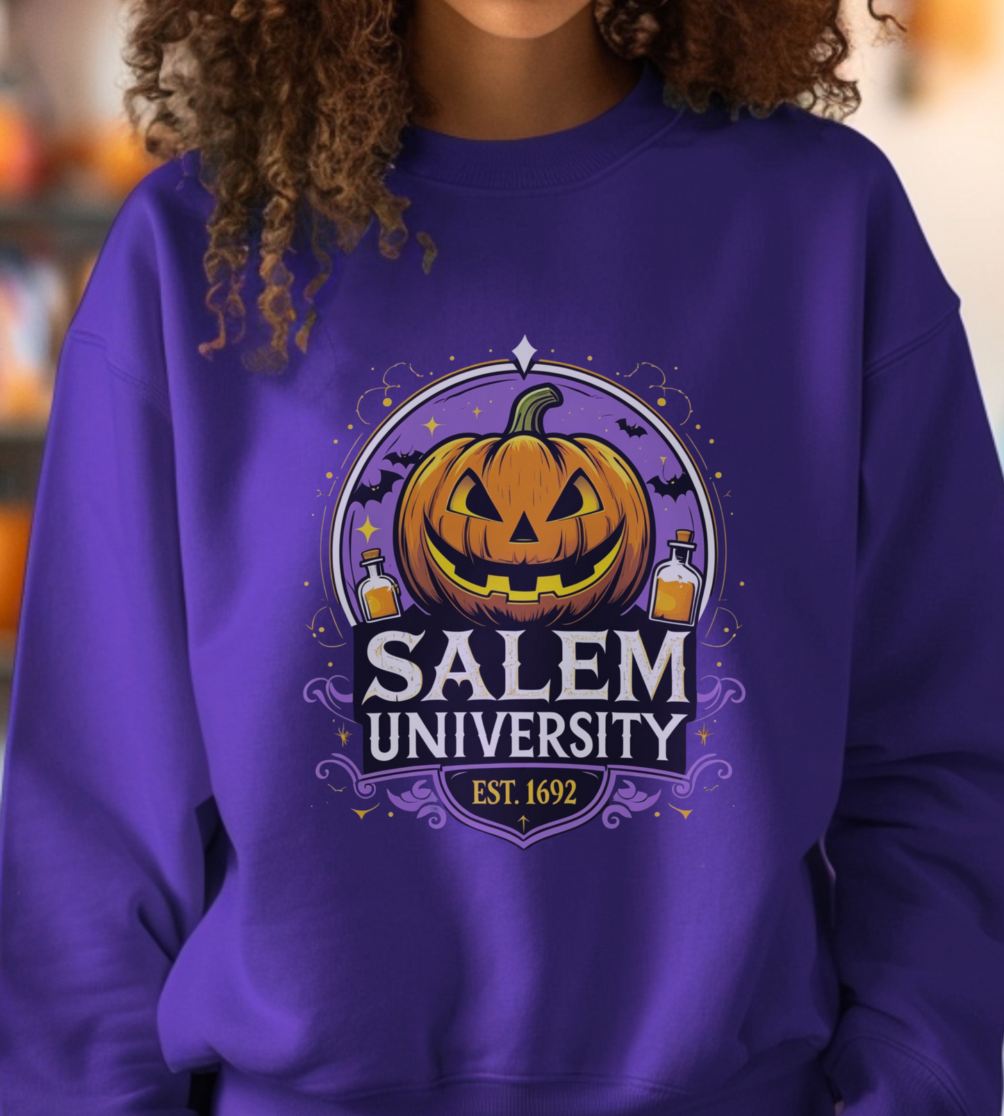 "Unisex Salem University Halloween Sweatshirt – Pumpkin Jack-O’-Lantern Graphic Crewneck Pullover"