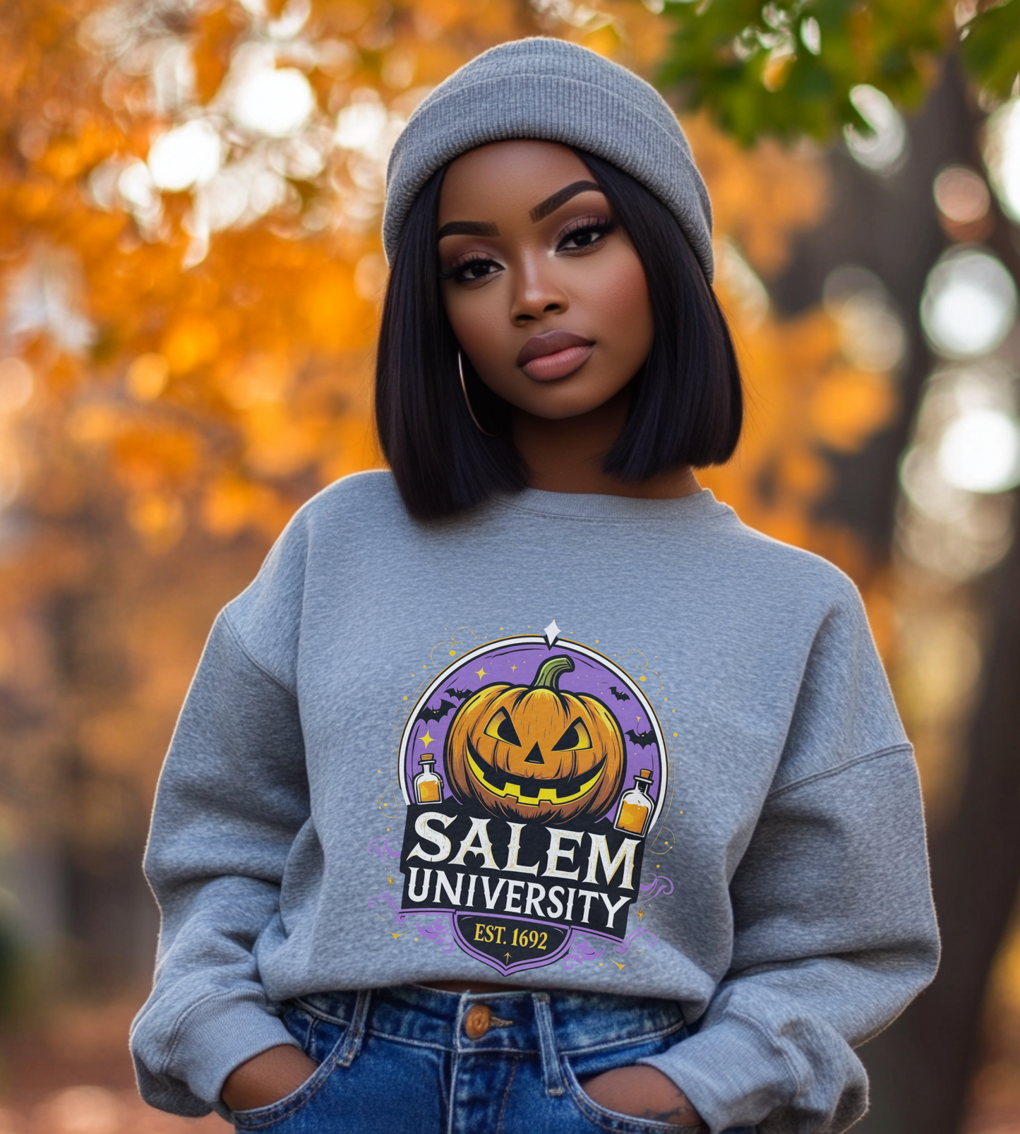 "Unisex Salem University Halloween Sweatshirt – Pumpkin Jack-O’-Lantern Graphic Crewneck Pullover"