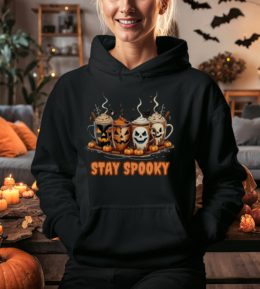 Stay Spooky Halloween Hoodie – Gildan 18500 Unisex Heavy Blend – Gothic Coffee Mug Graphic Sweatshirt