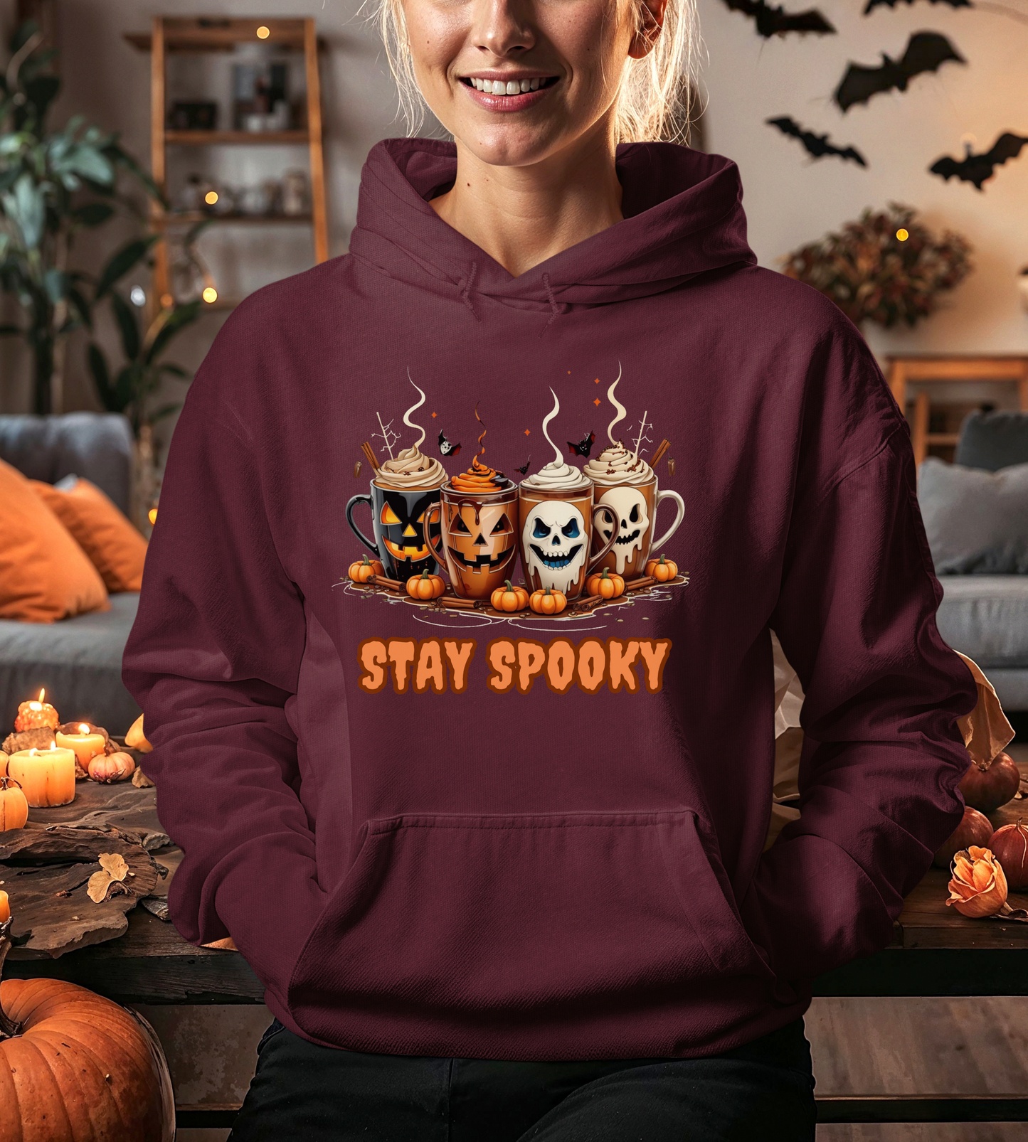 Stay Spooky Halloween Hoodie – Gildan 18500 Unisex Heavy Blend – Gothic Coffee Mug Graphic Sweatshirt
