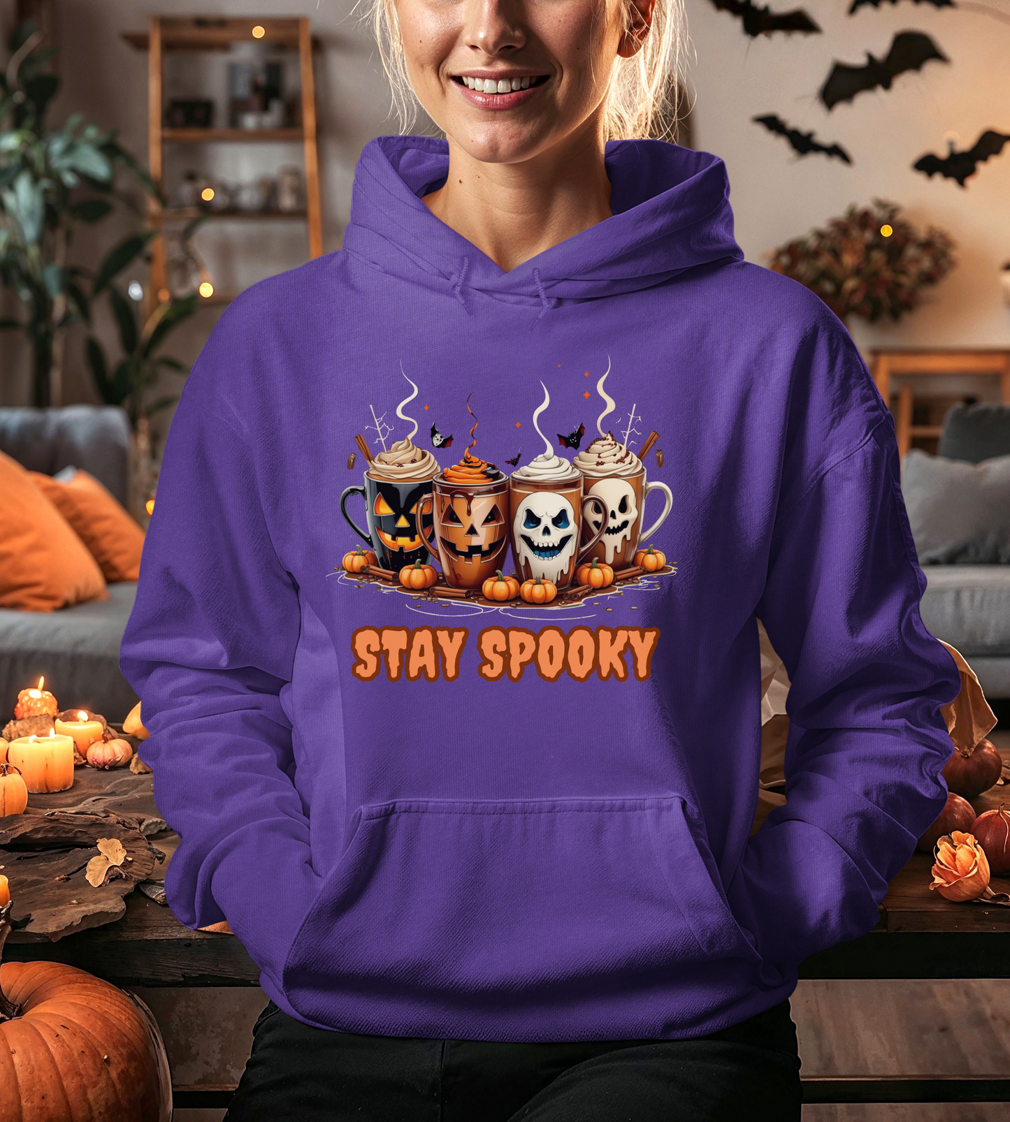 Stay Spooky Halloween Hoodie – Gildan 18500 Unisex Heavy Blend – Gothic Coffee Mug Graphic Sweatshirt