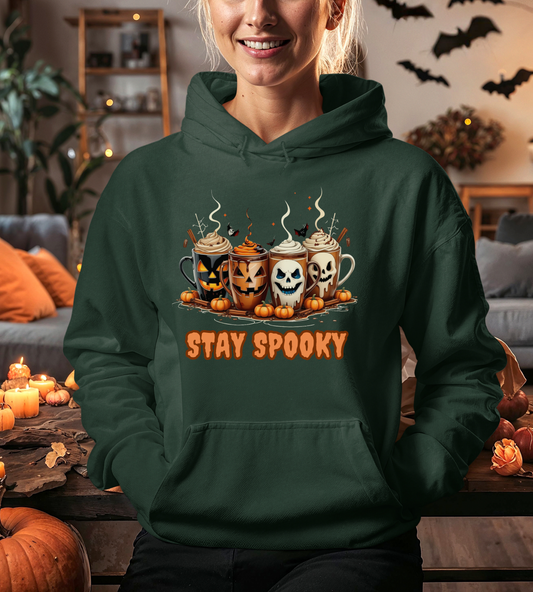 Stay Spooky Halloween Hoodie – Gildan 18500 Unisex Heavy Blend – Gothic Coffee Mug Graphic Sweatshirt