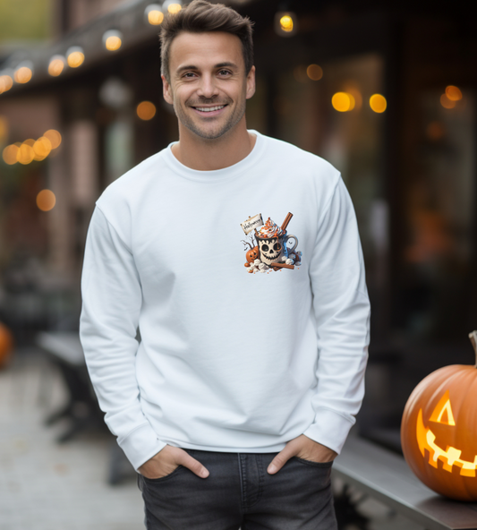 Halloween Skull Coffee Sweatshirt – Spooky Pumpkin Latte Fall Sweater – Cozy Autumn Skull Cup Pullover-Gildan 18000