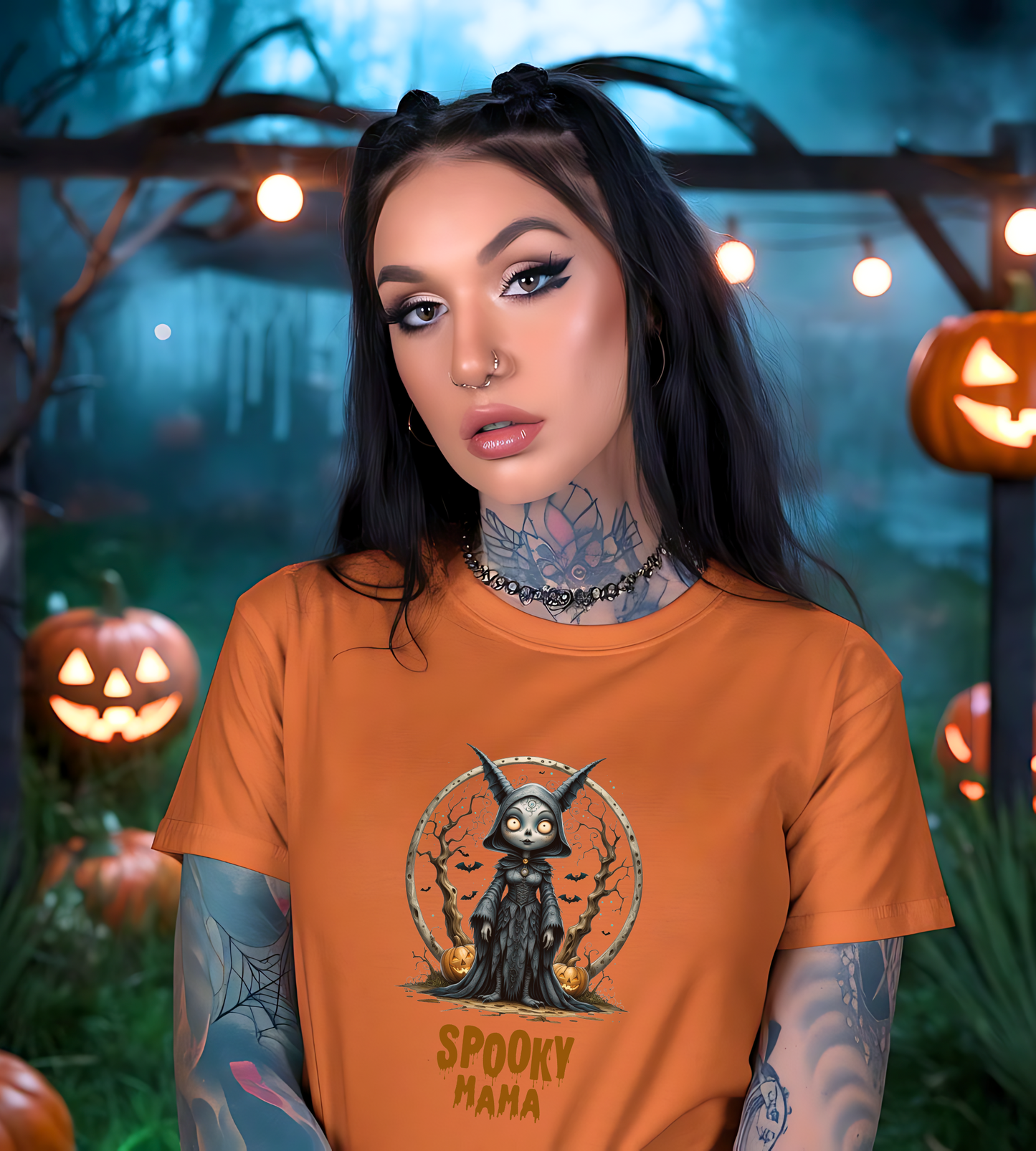 Spooky Mama Halloween Shirt – Gothic Cat Witch Graphic Tee – Bella Canvas 3001 Unisex