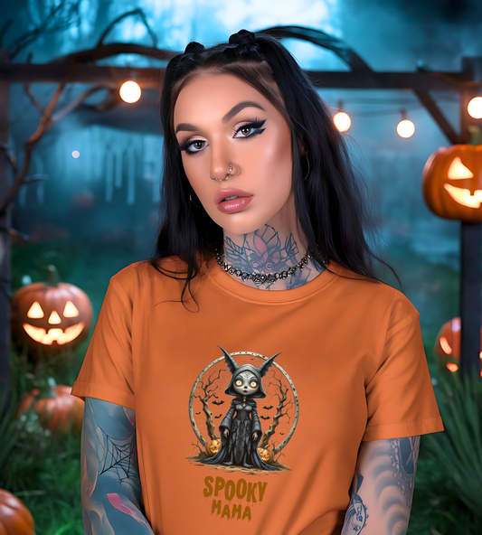 Spooky Mama Halloween Shirt – Gothic Cat Witch Graphic Tee – Bella Canvas 3001 Unisex